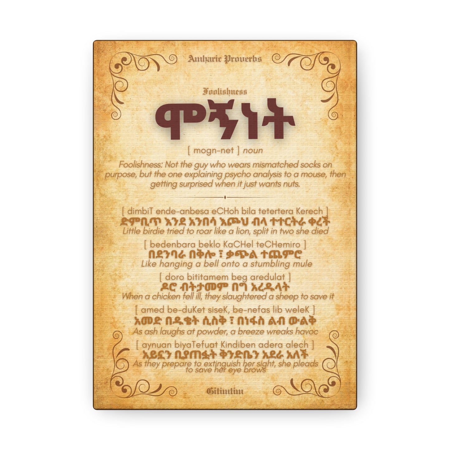 Foolish by Amharic Proverbs - Canvas Wall Art