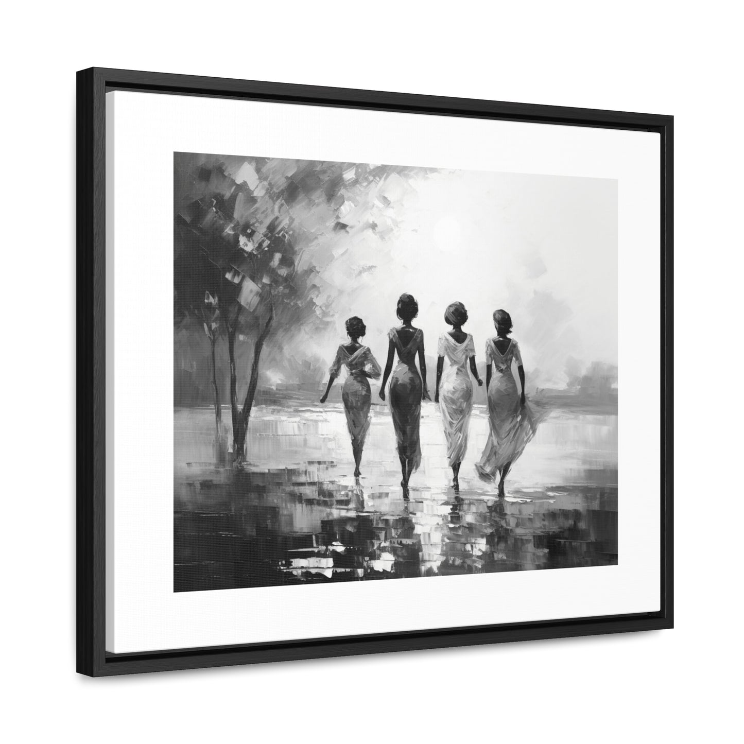 Sunlit Stroll - Framed Canvas b&w Wall Art