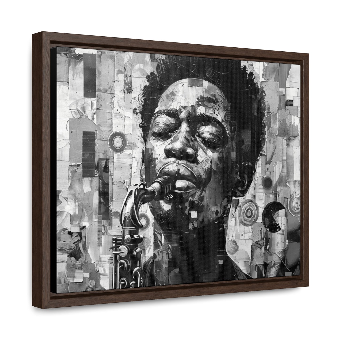 Soul of the Sax - Framed Canvas b&w Wall Art
