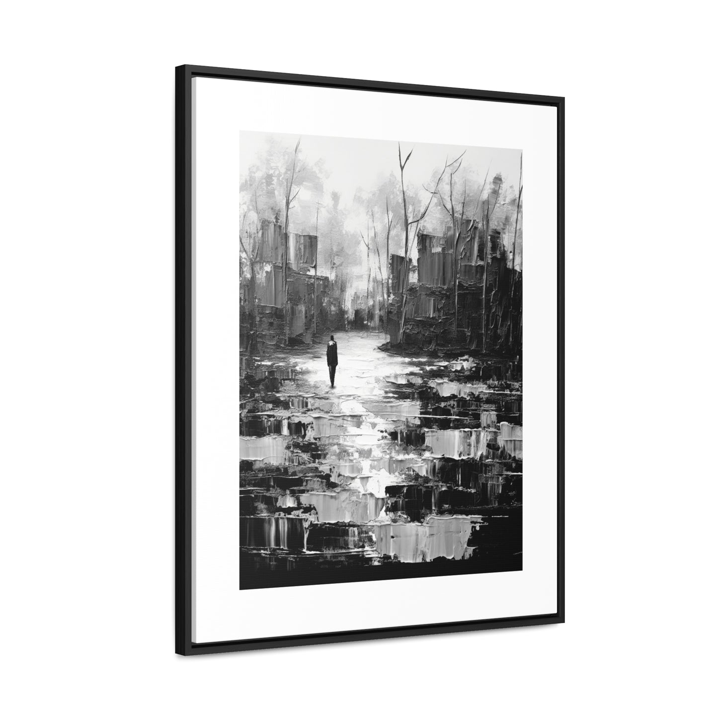 Solitude's Wisdom - Framed Canvas b&w Wall Art