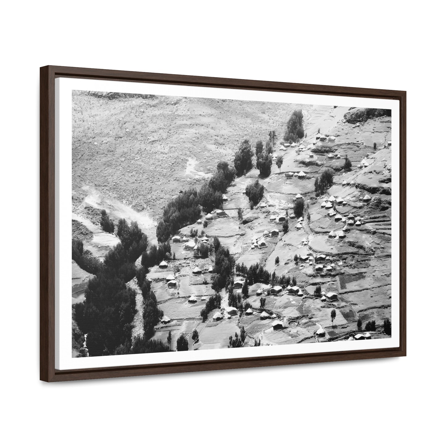 The Simien Mountain Village - Framed Canvas b&w Photography