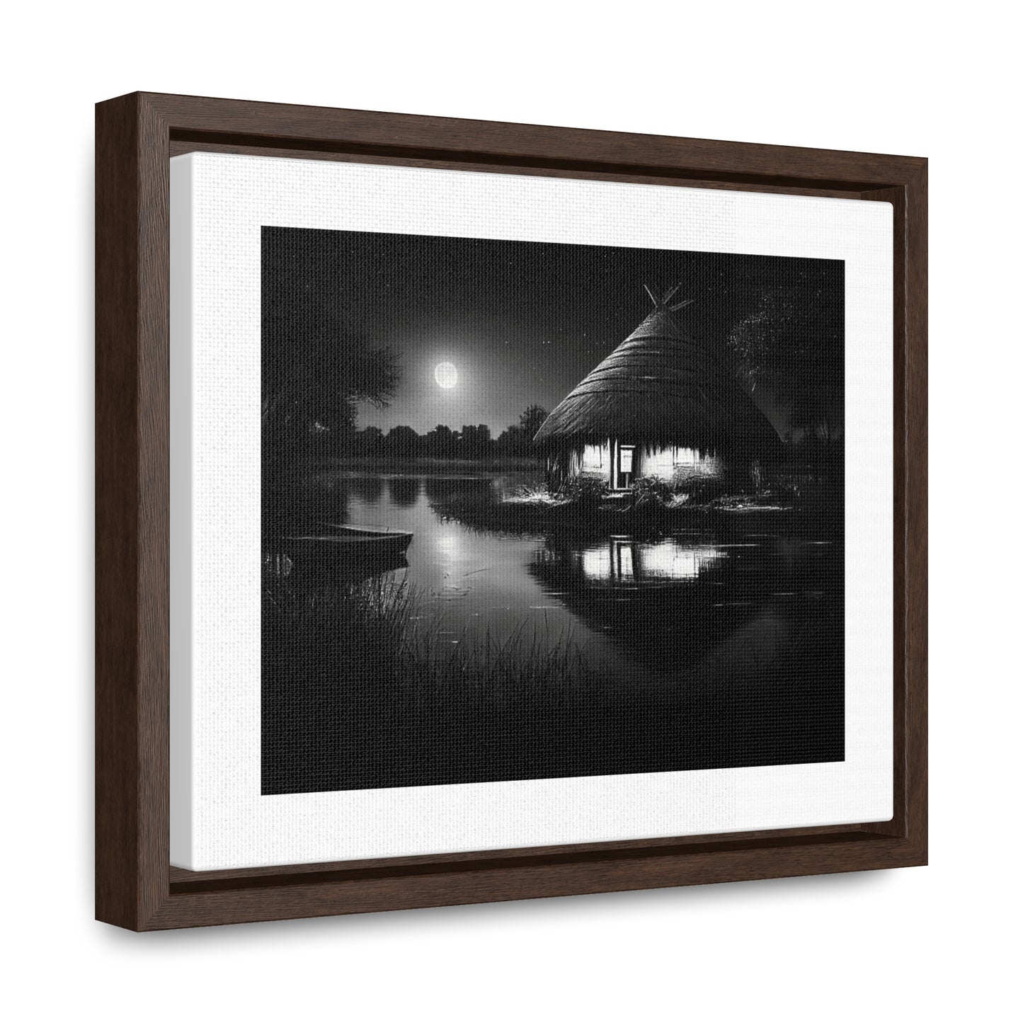 Moonlit Serenity - Framed Canvas b&w Wall Art