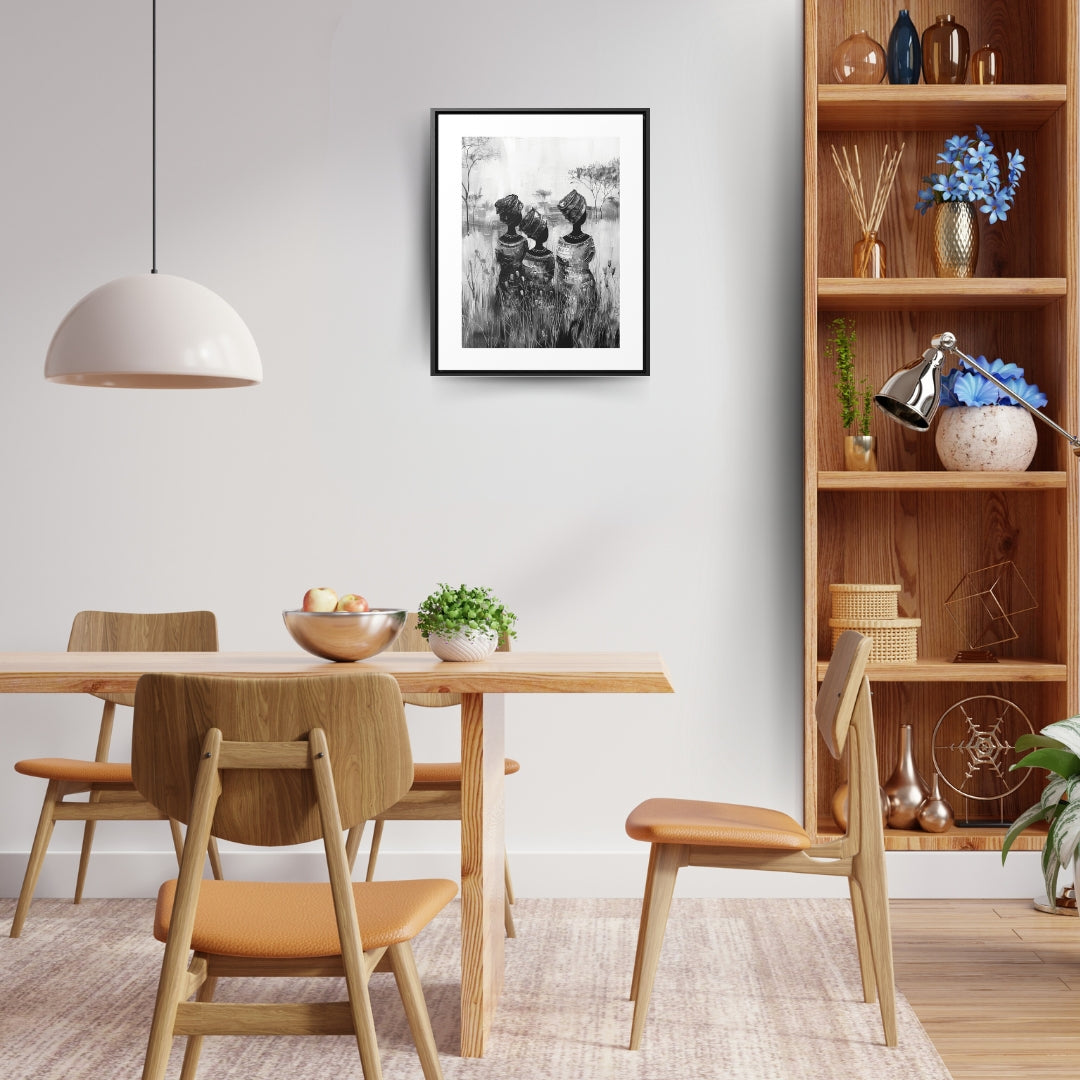 Sisters of the Savannah - Framed Canvas b&w Wall Art