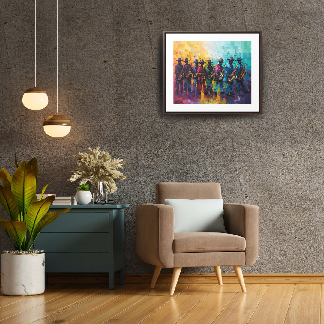 Sax Clan Harmony - Framed Canvas Wall Art
