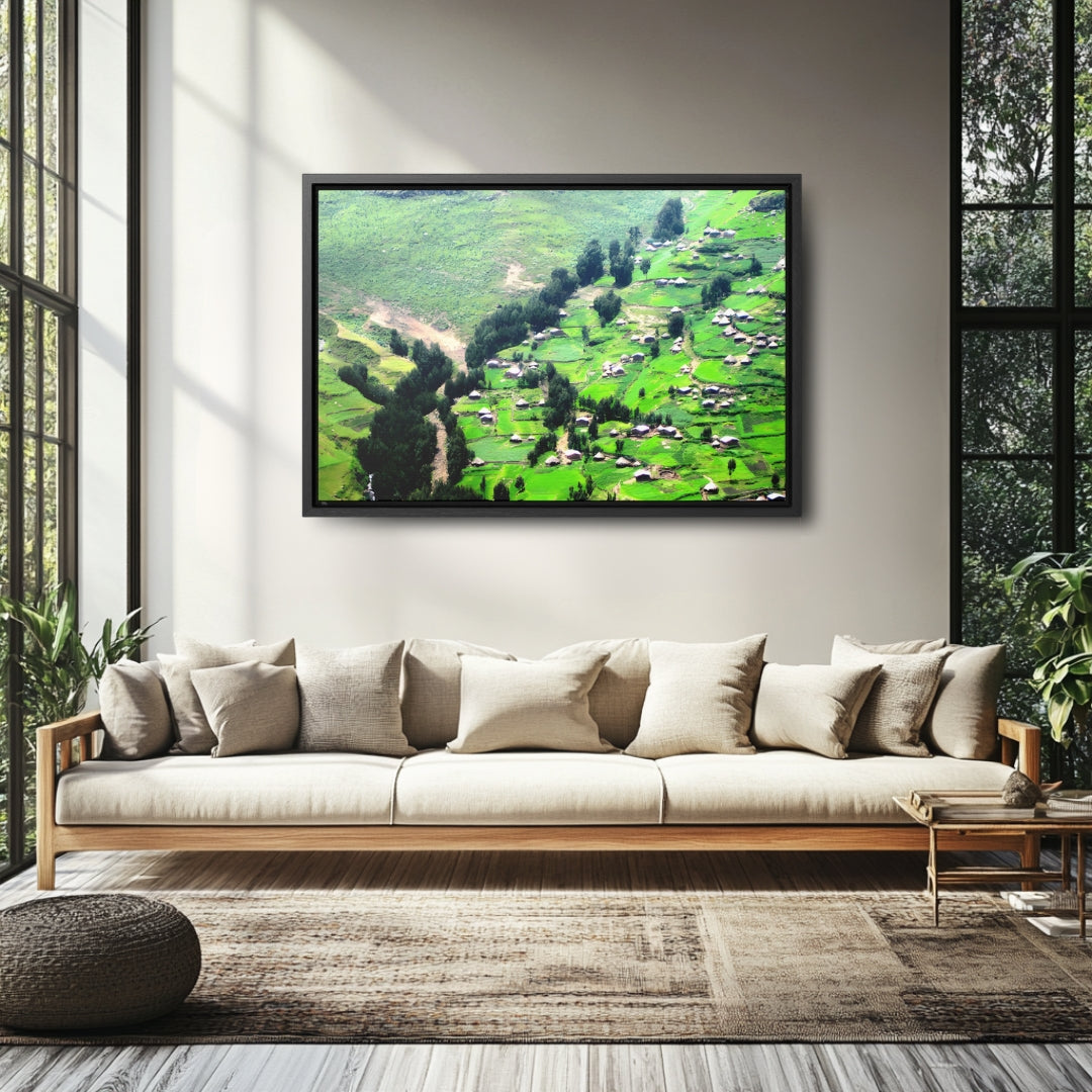 The Simien Mountain Village - Framed Canvas Photography