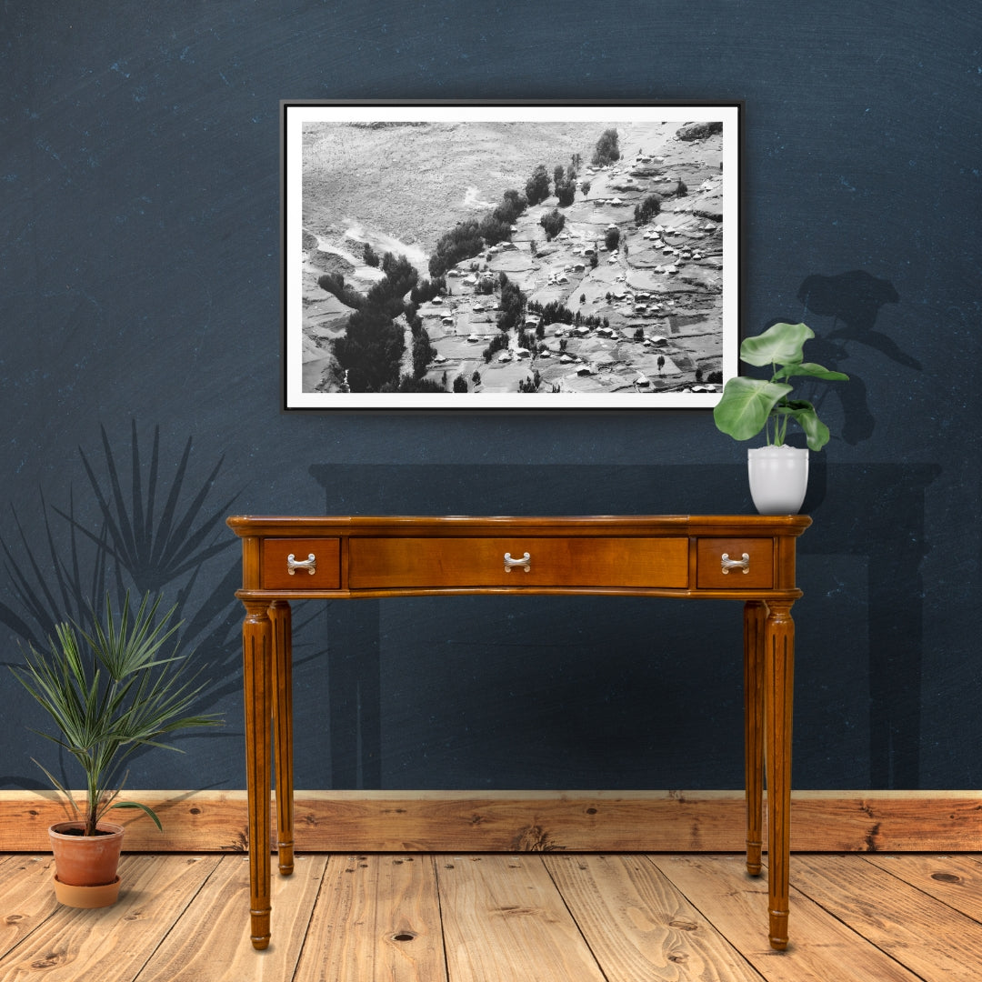 The Simien Mountain Village - Framed Canvas b&w Photography