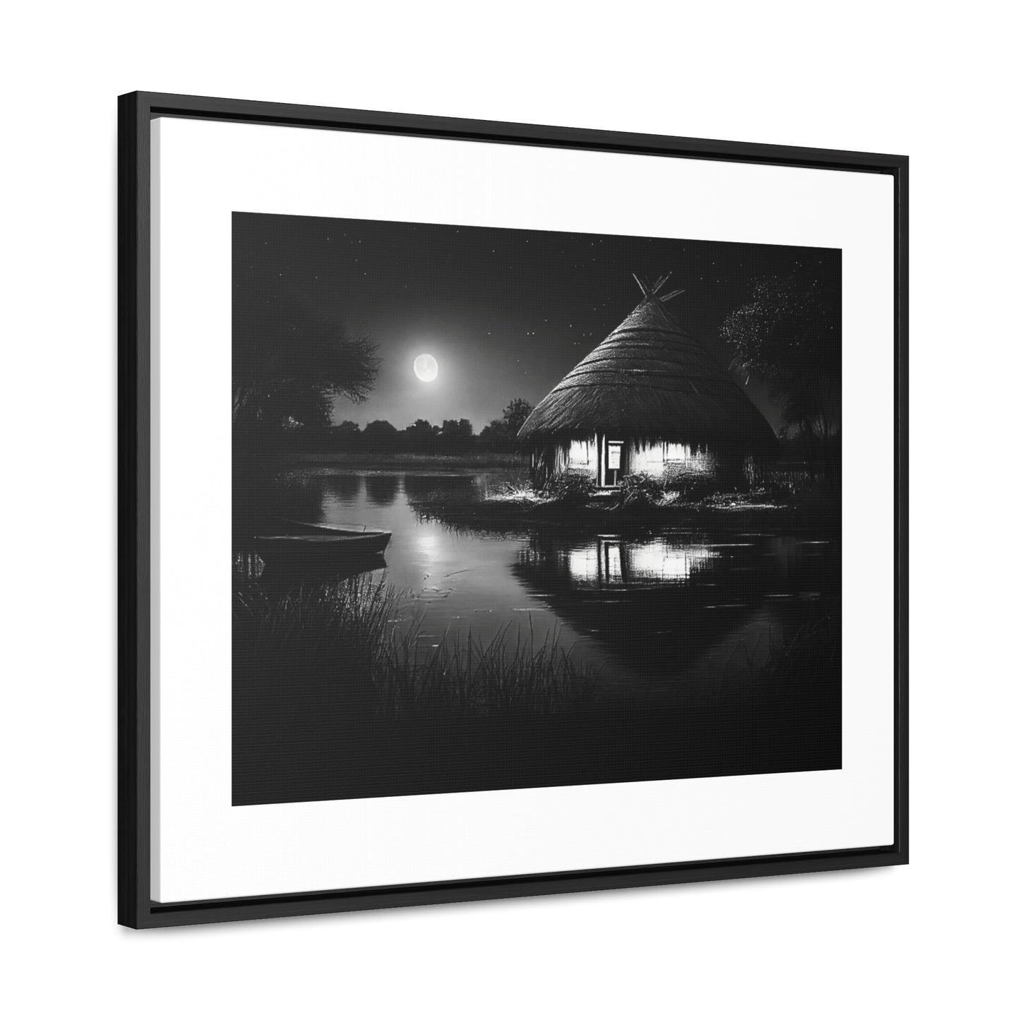 Moonlit Serenity - Framed Canvas b&w Wall Art
