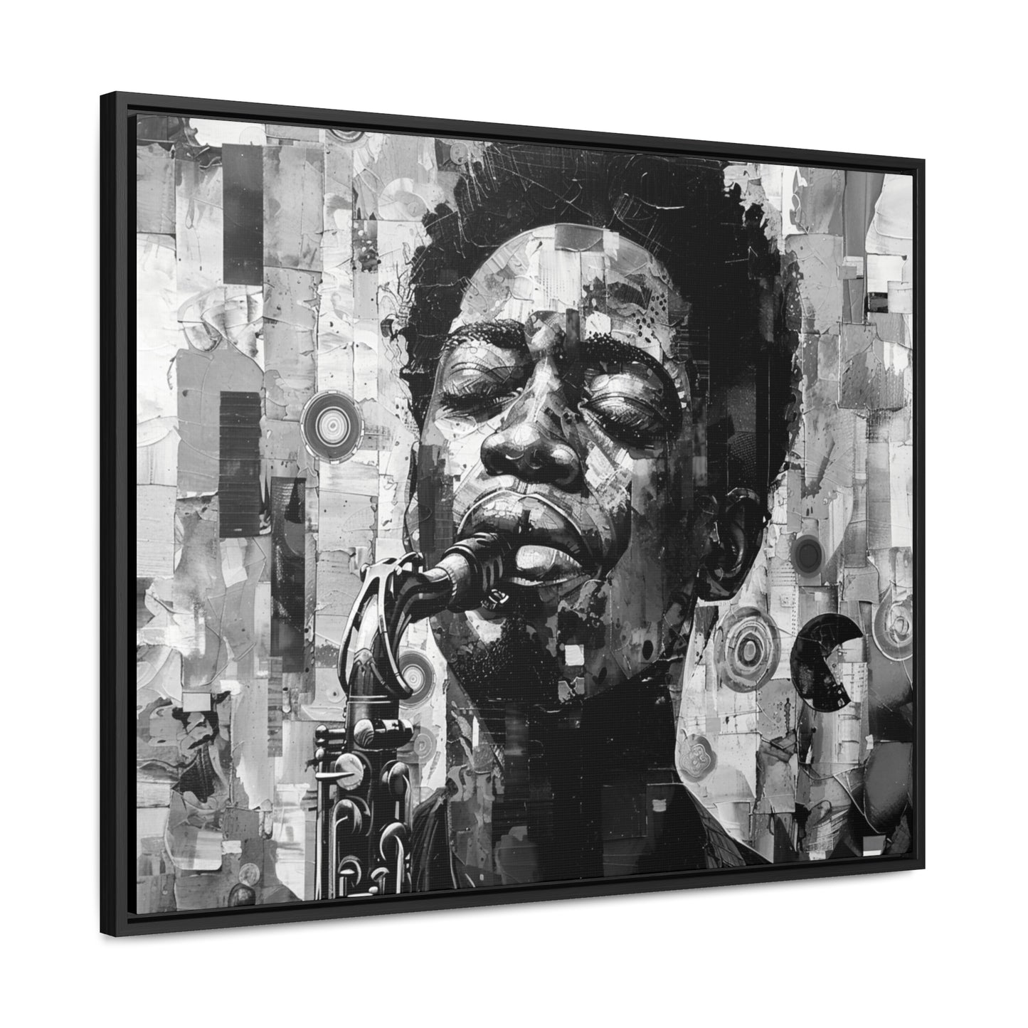 Soul of the Sax - Framed Canvas b&w Wall Art