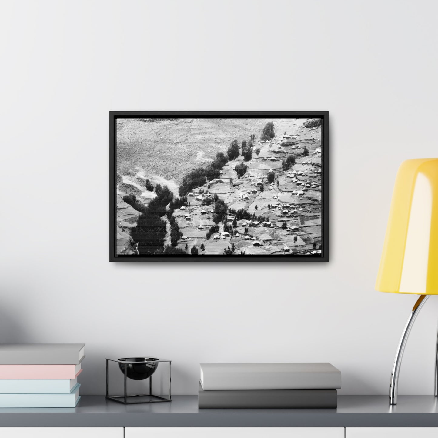 The Simien Mountain Village - Framed Canvas b&w Photography