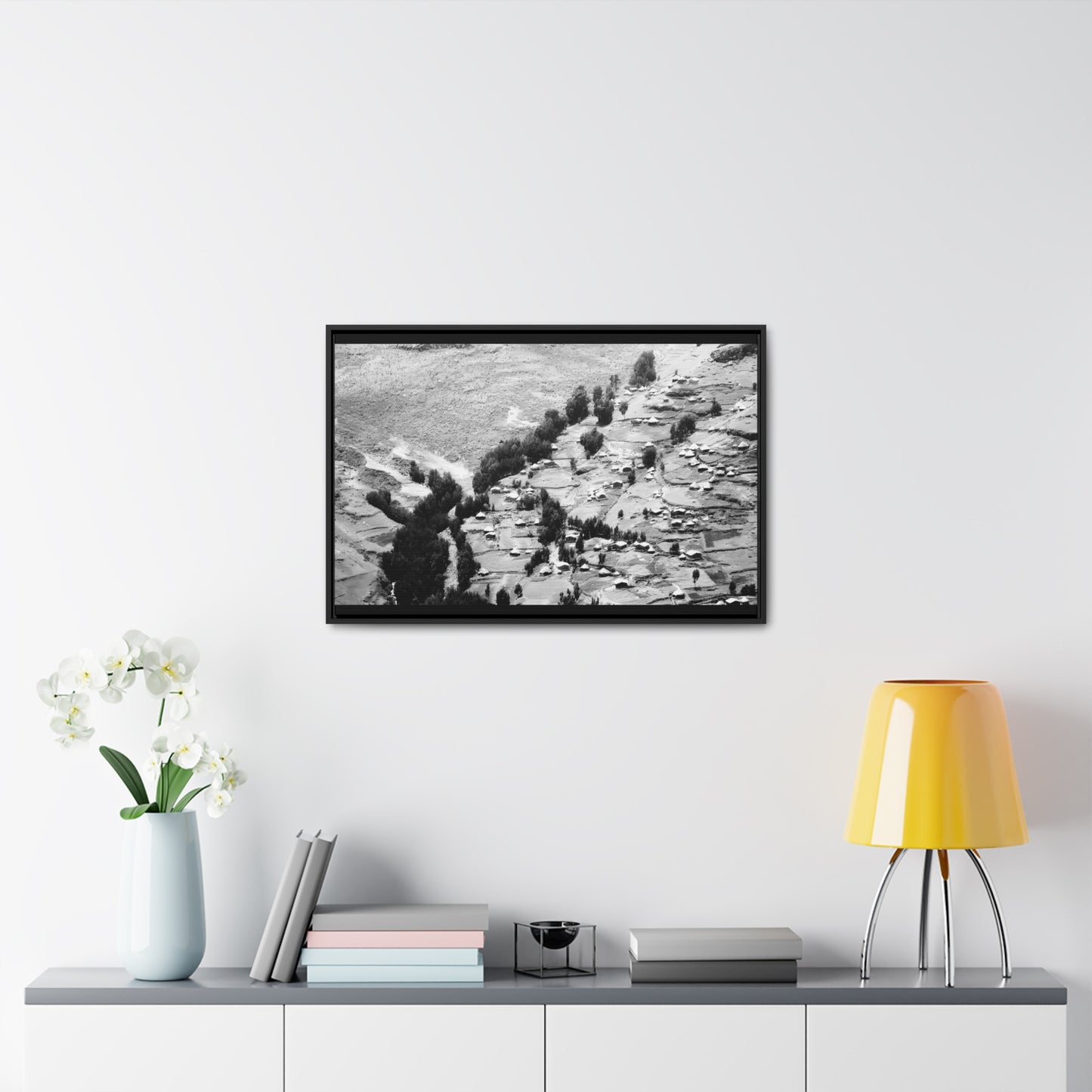 The Simien Mountain Village - Framed Canvas b&w Photography