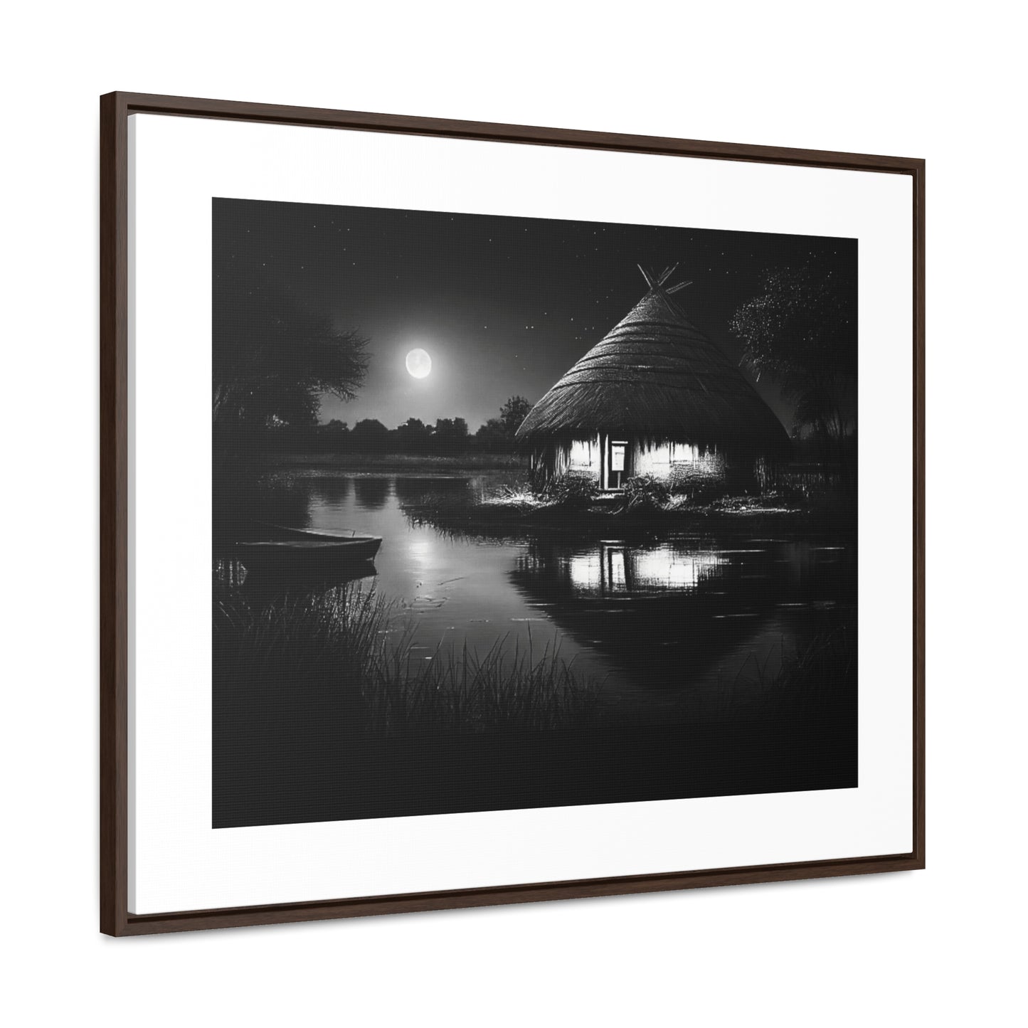 Moonlit Serenity - Framed Canvas b&w Wall Art