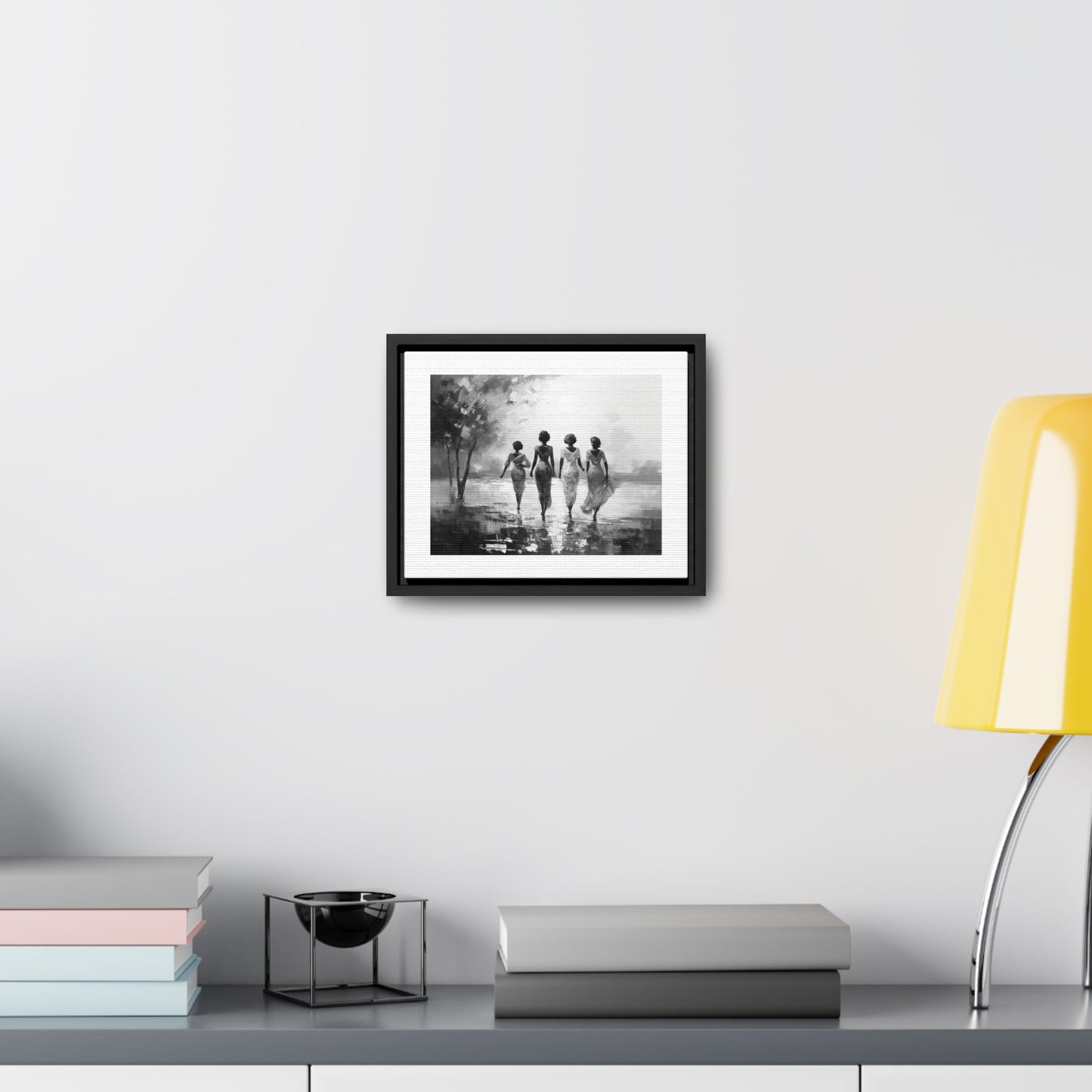 Sunlit Stroll - Framed Canvas b&w Wall Art