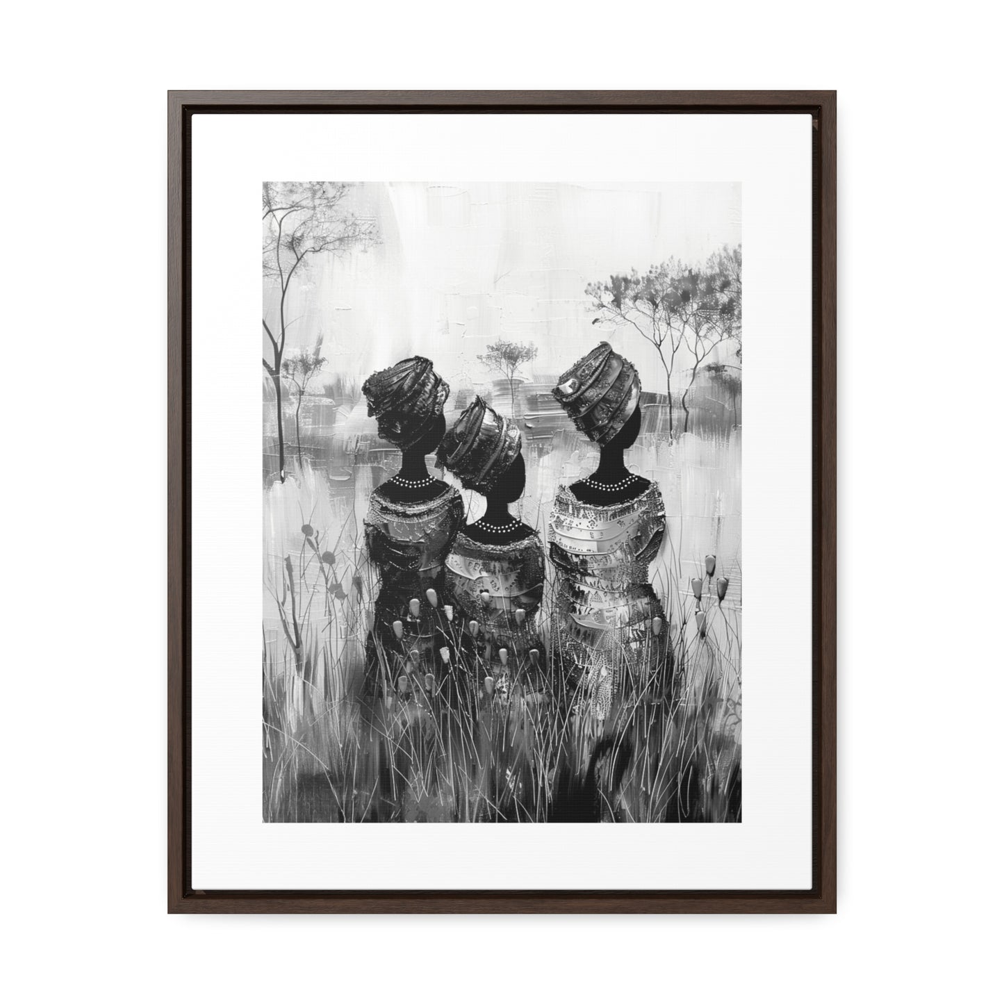 Sisters of the Savannah - Framed Canvas b&w Wall Art