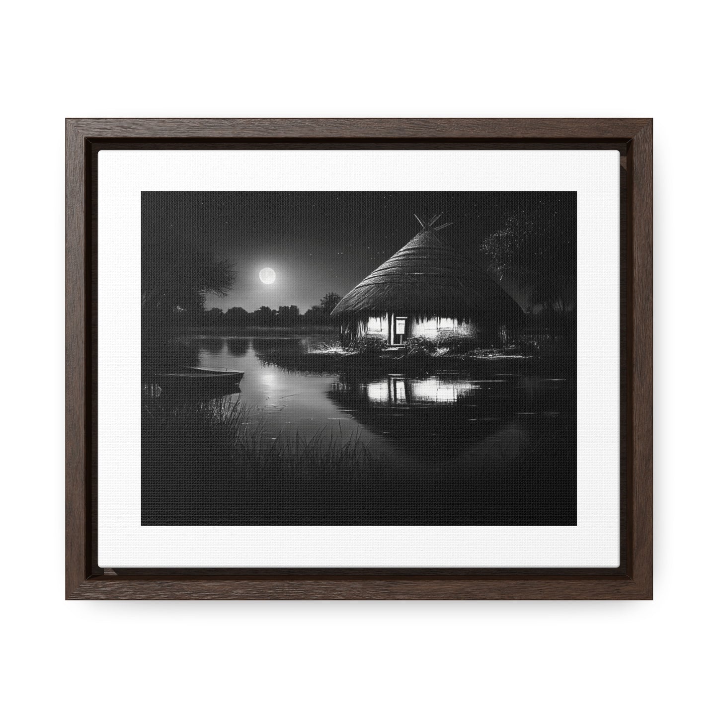 Moonlit Serenity - Framed Canvas b&w Wall Art