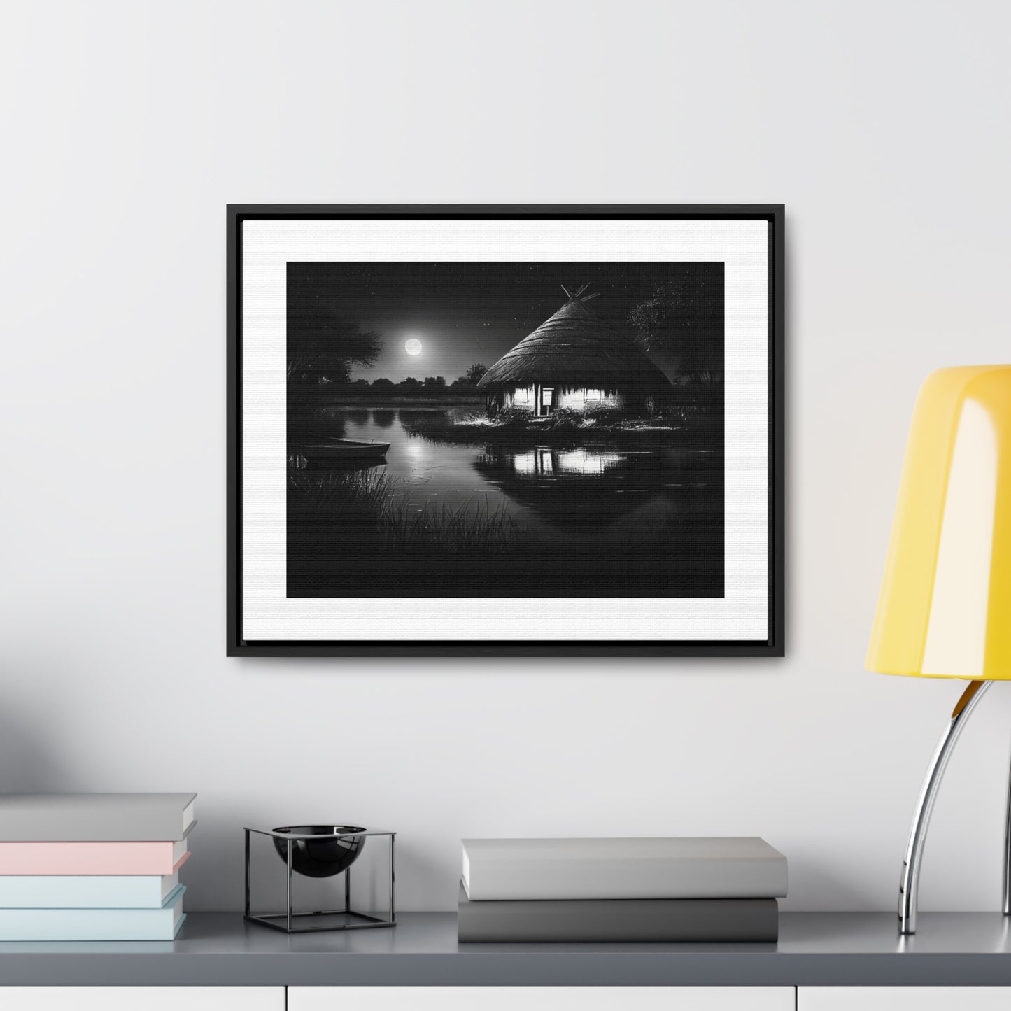 Moonlit Serenity - Framed Canvas b&w Wall Art