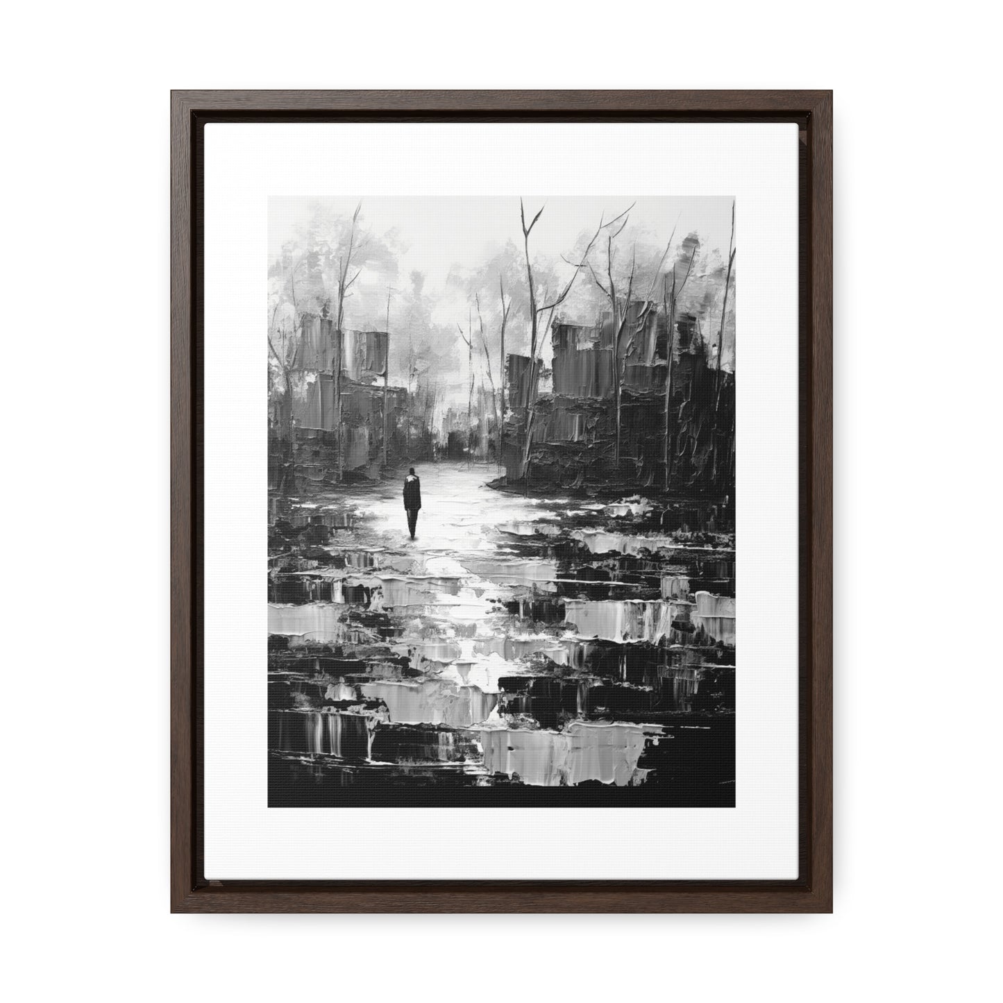 Solitude's Wisdom - Framed Canvas b&w Wall Art