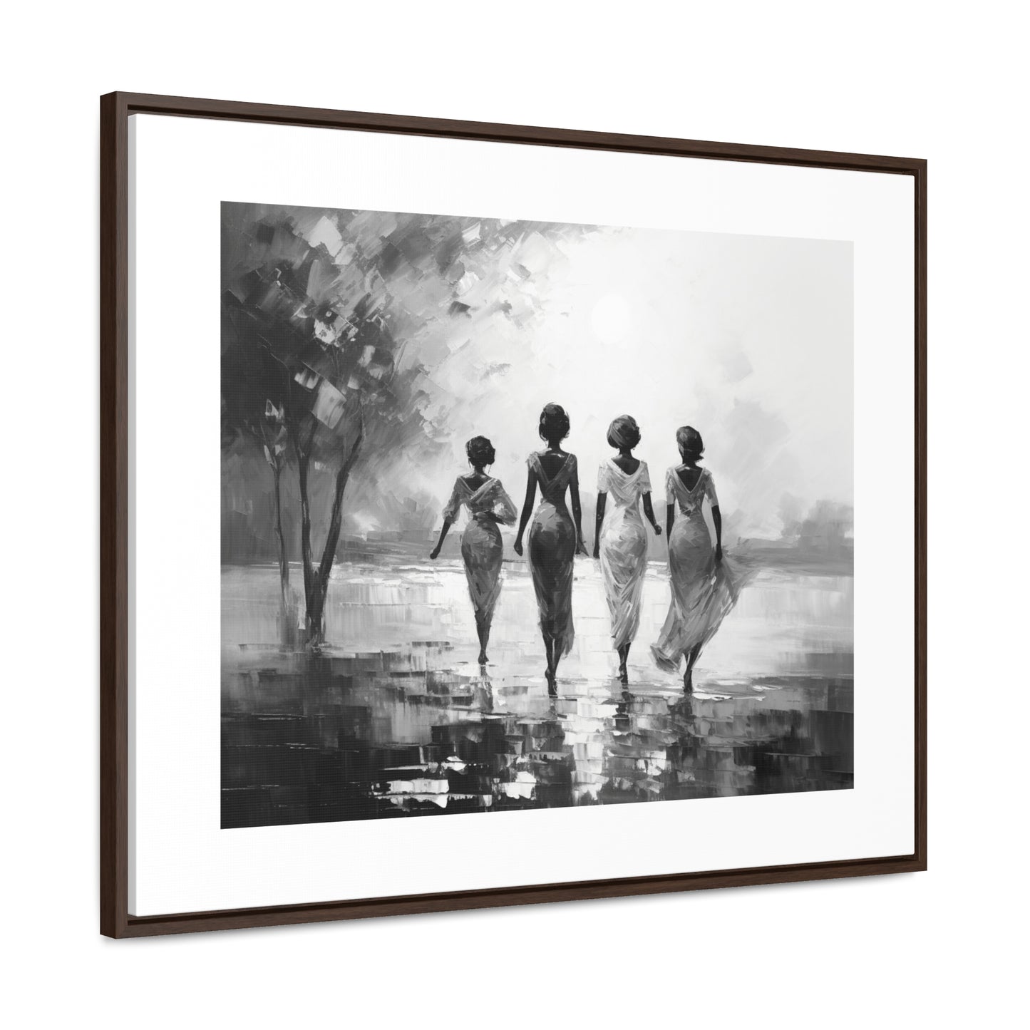 Sunlit Stroll - Framed Canvas b&w Wall Art