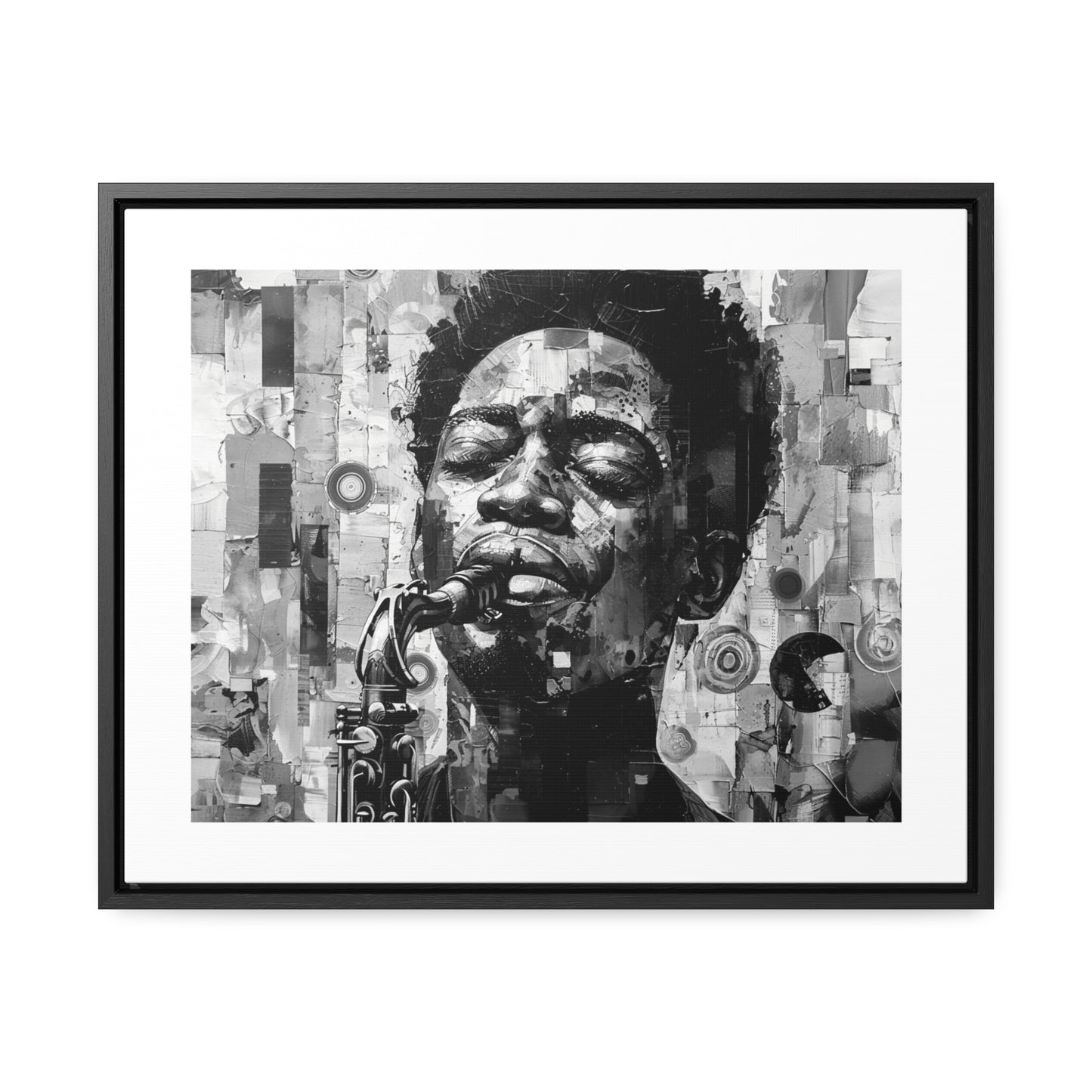 Soul of the Sax - Framed Canvas b&w Wall Art