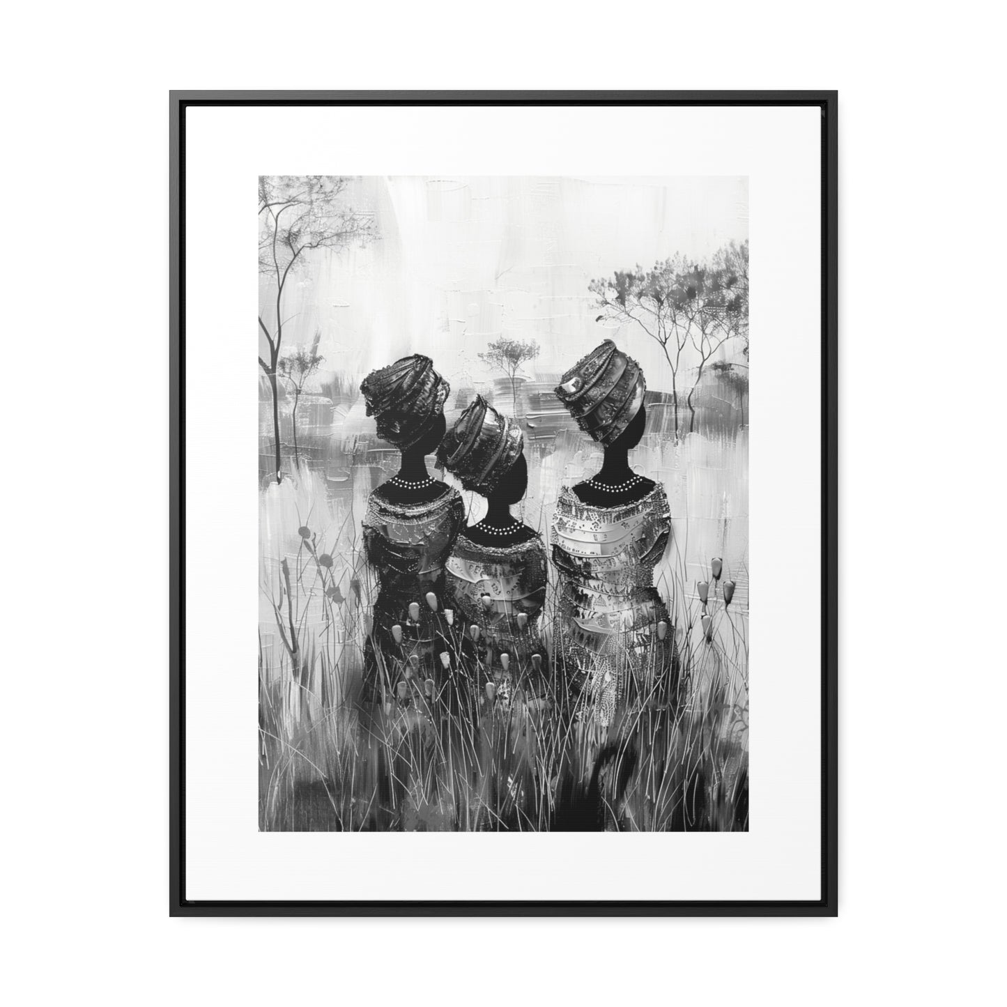 Sisters of the Savannah - Framed Canvas b&w Wall Art