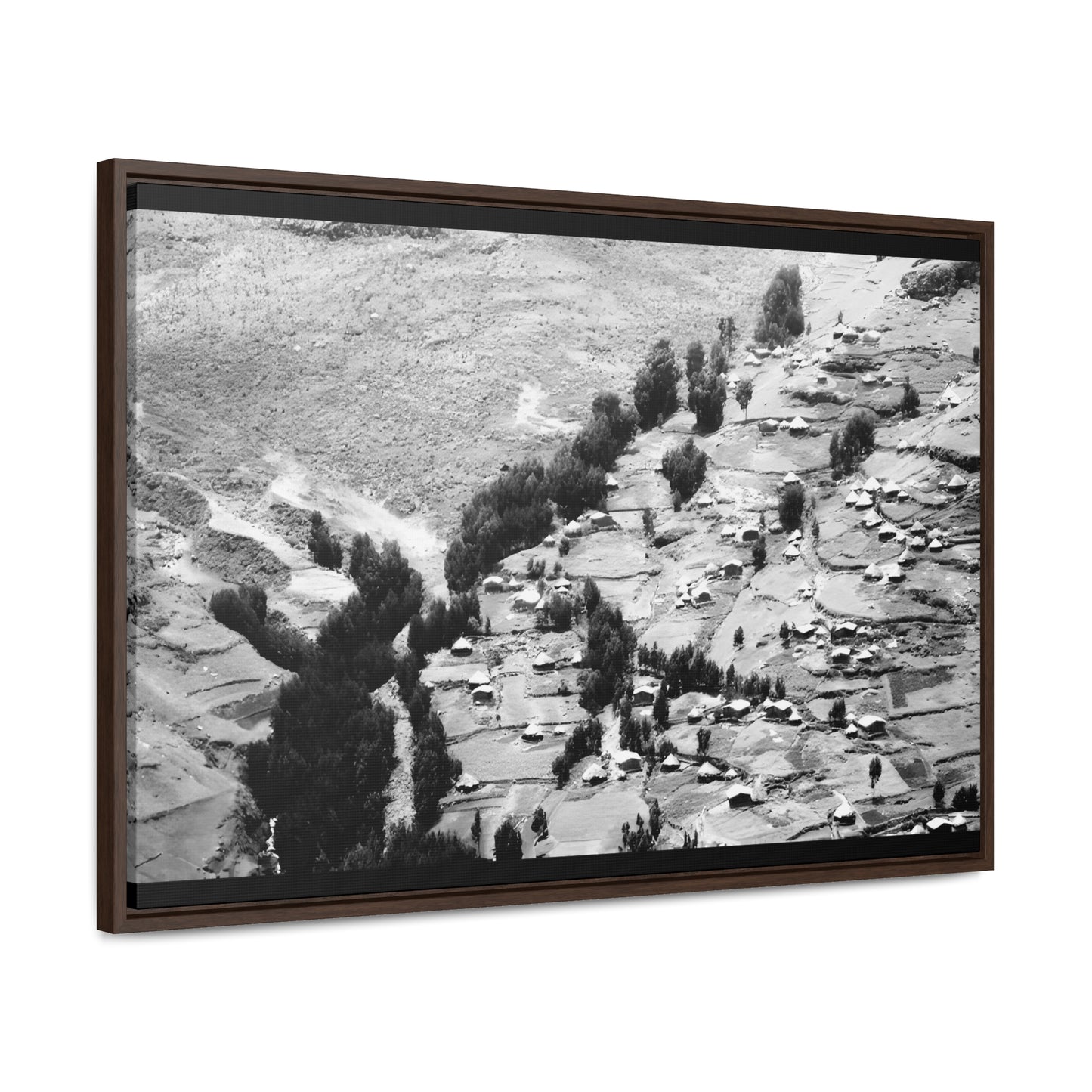 The Simien Mountain Village - Framed Canvas b&w Photography