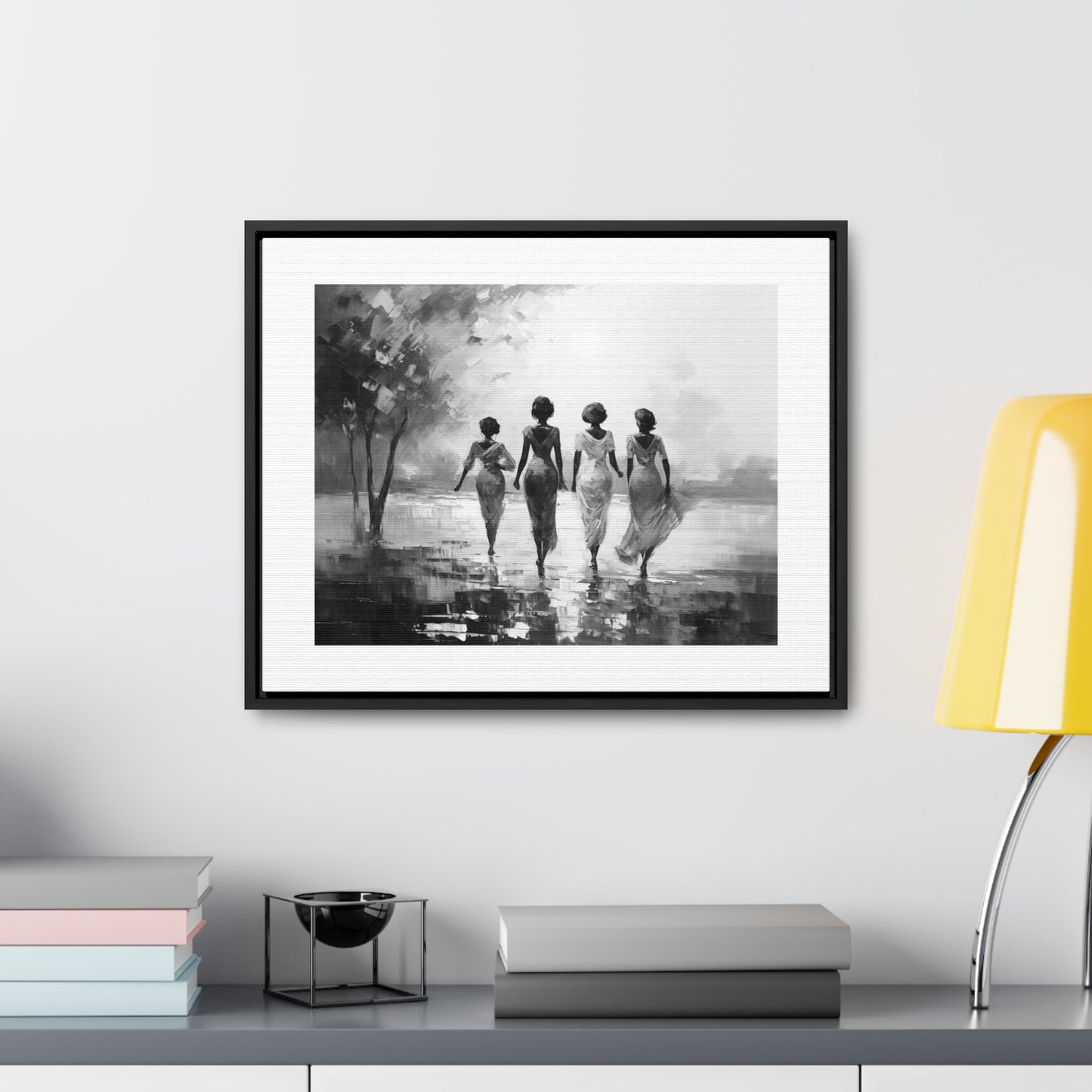 Sunlit Stroll - Framed Canvas b&w Wall Art