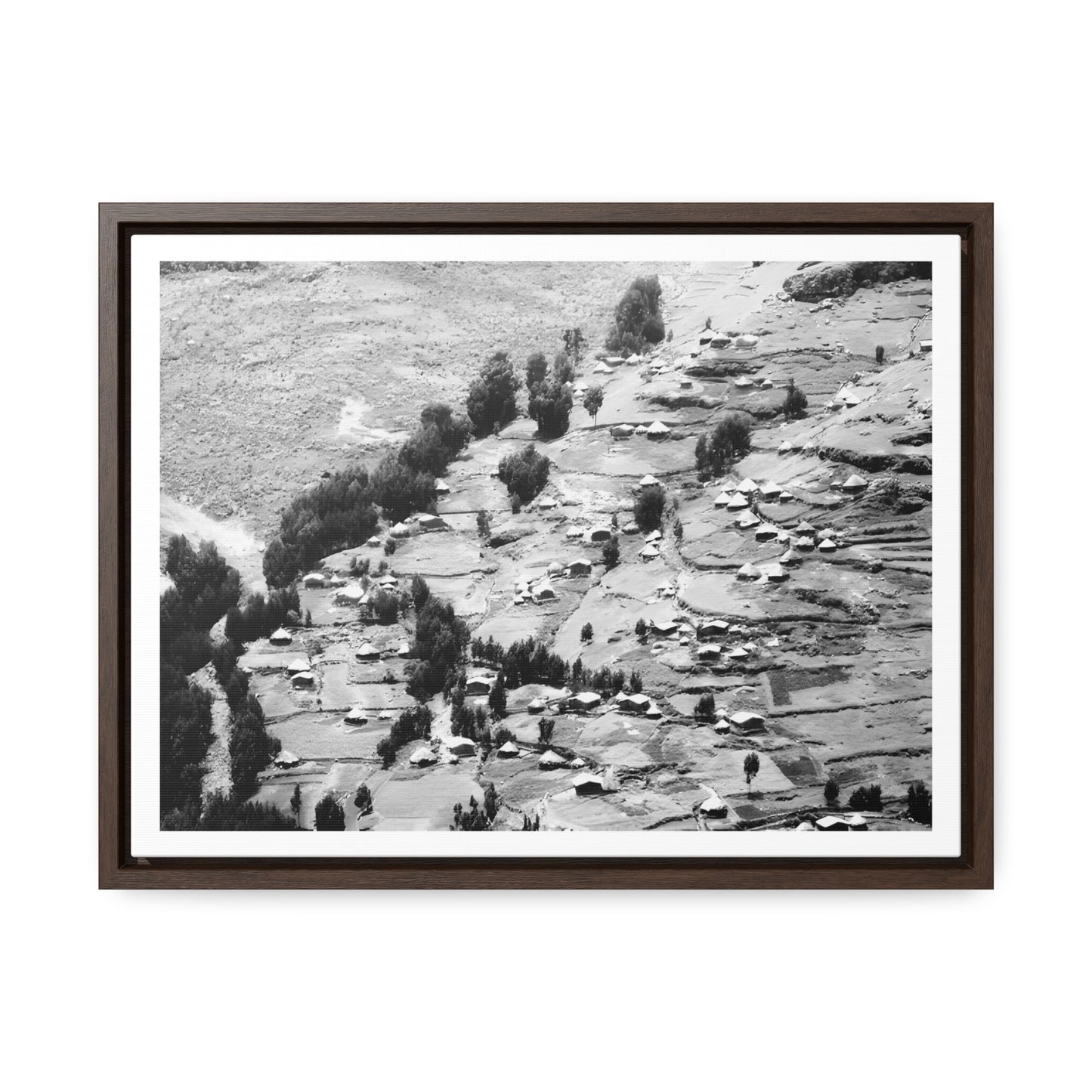 The Simien Mountain Village - Framed Canvas b&w Photography