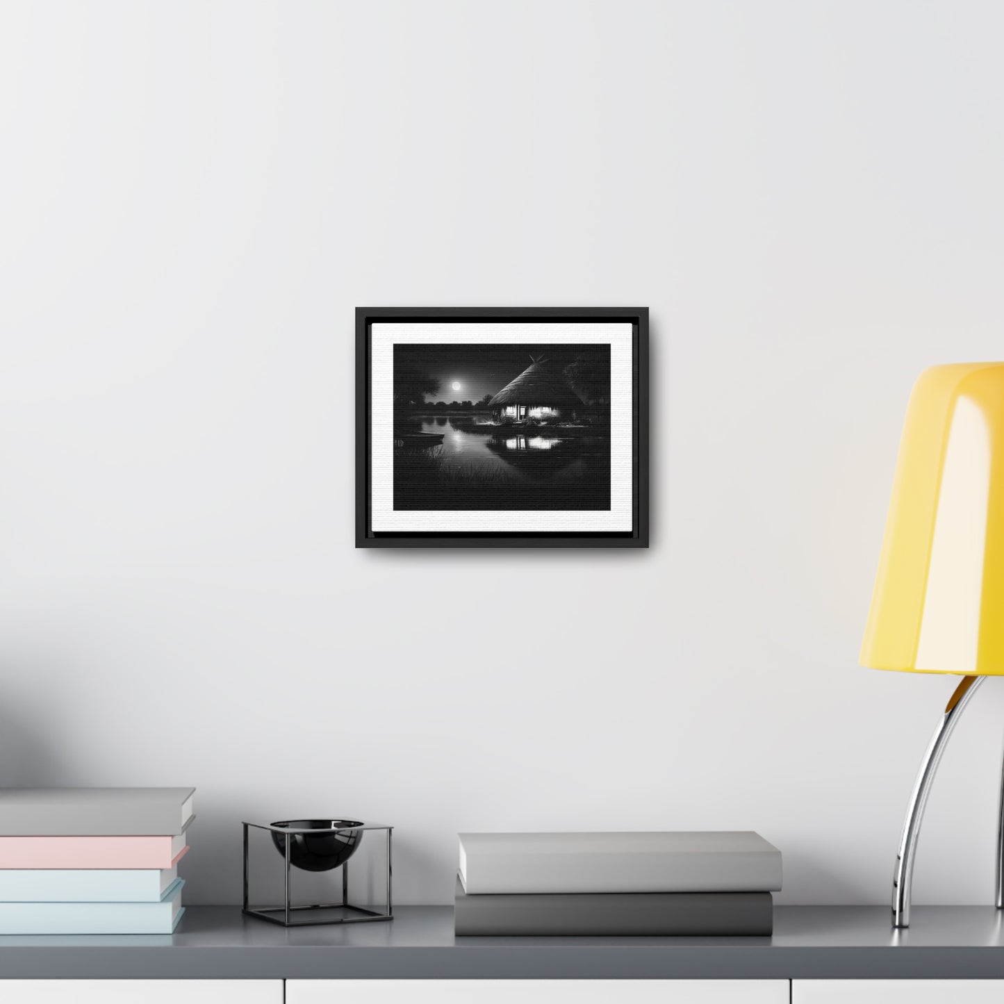 Moonlit Serenity - Framed Canvas b&w Wall Art