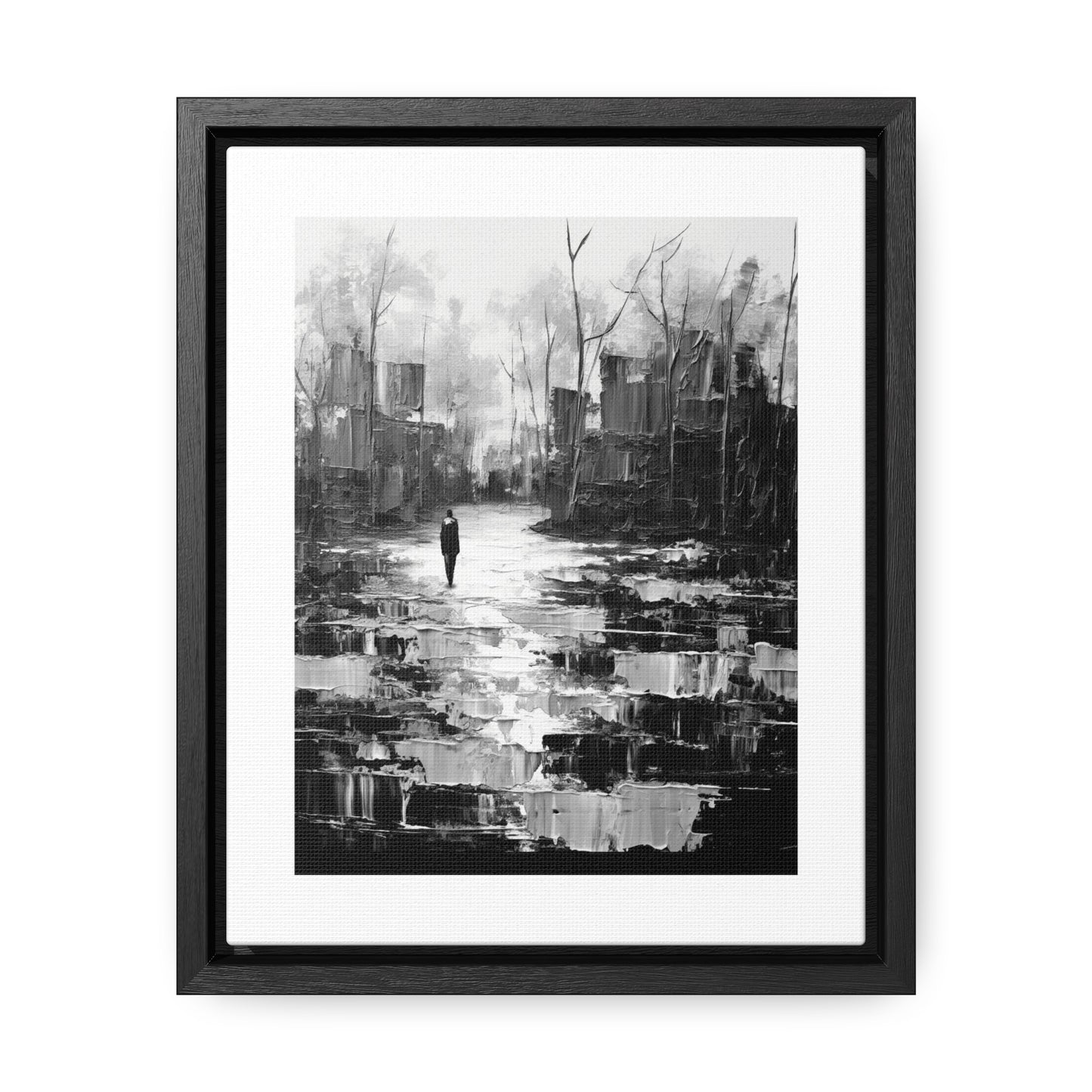 Solitude's Wisdom - Framed Canvas b&w Wall Art