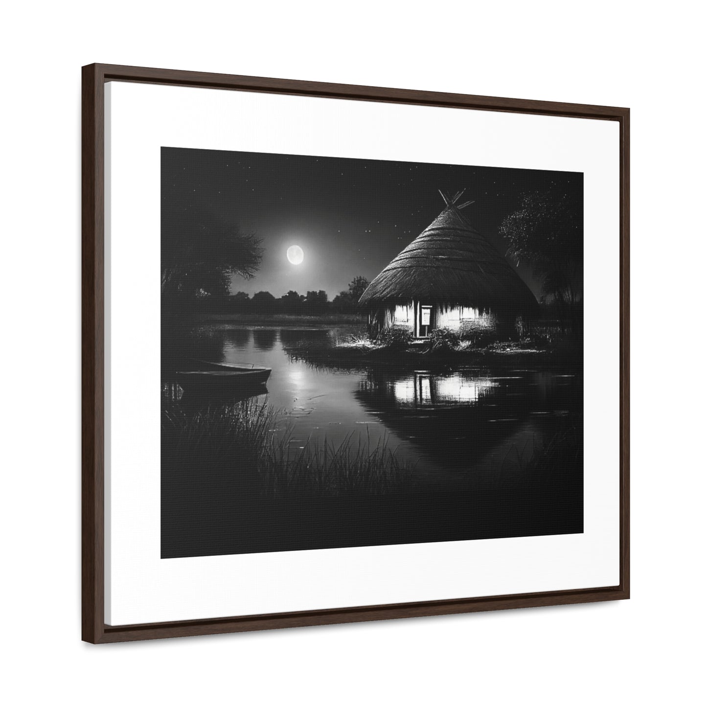 Moonlit Serenity - Framed Canvas b&w Wall Art