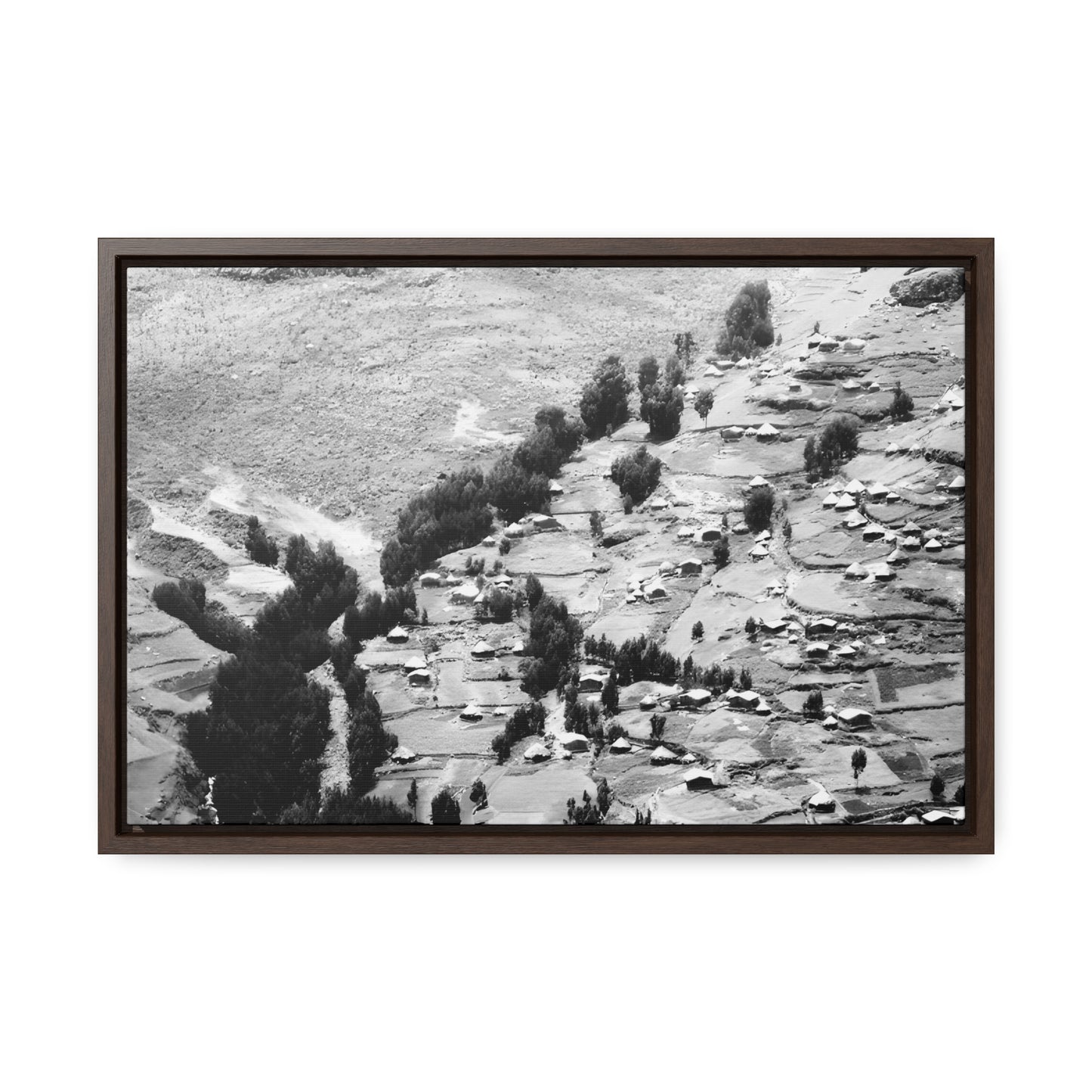 The Simien Mountain Village - Framed Canvas b&w Photography