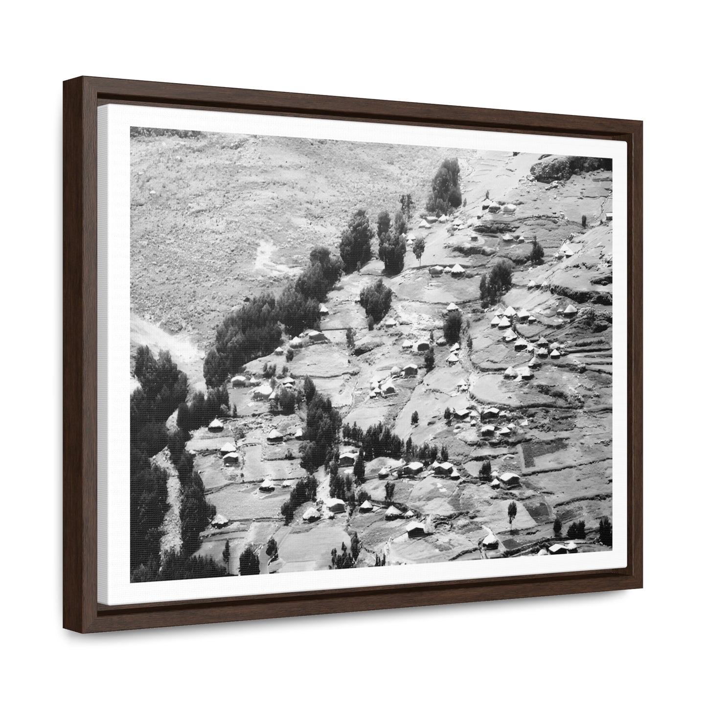 The Simien Mountain Village - Framed Canvas b&w Photography