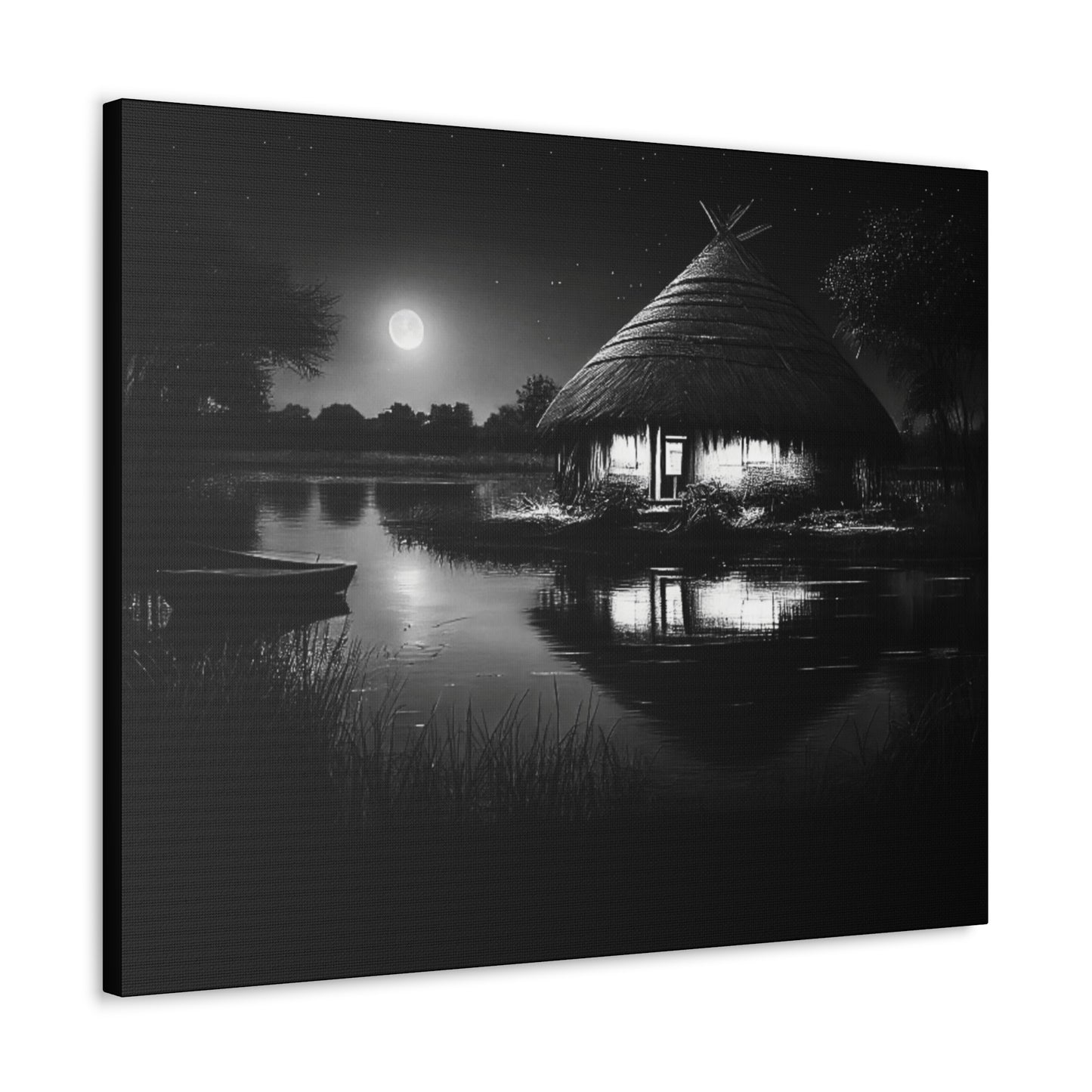 Moonlit Serenity - Canvas b&w Wall Art