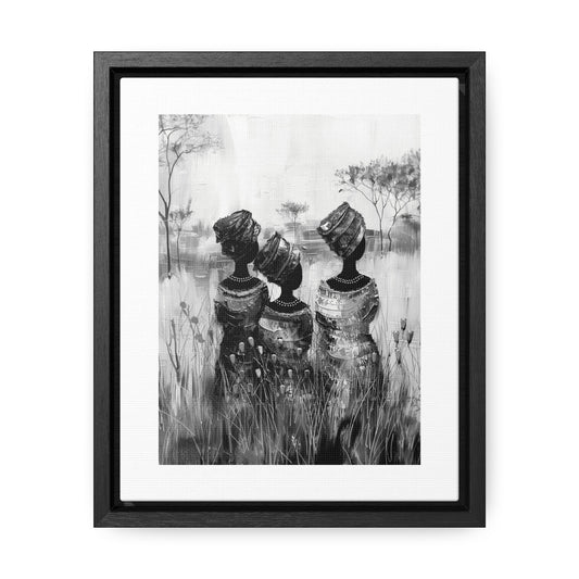 Sisters of the Savannah - Framed Canvas b&w Wall Art