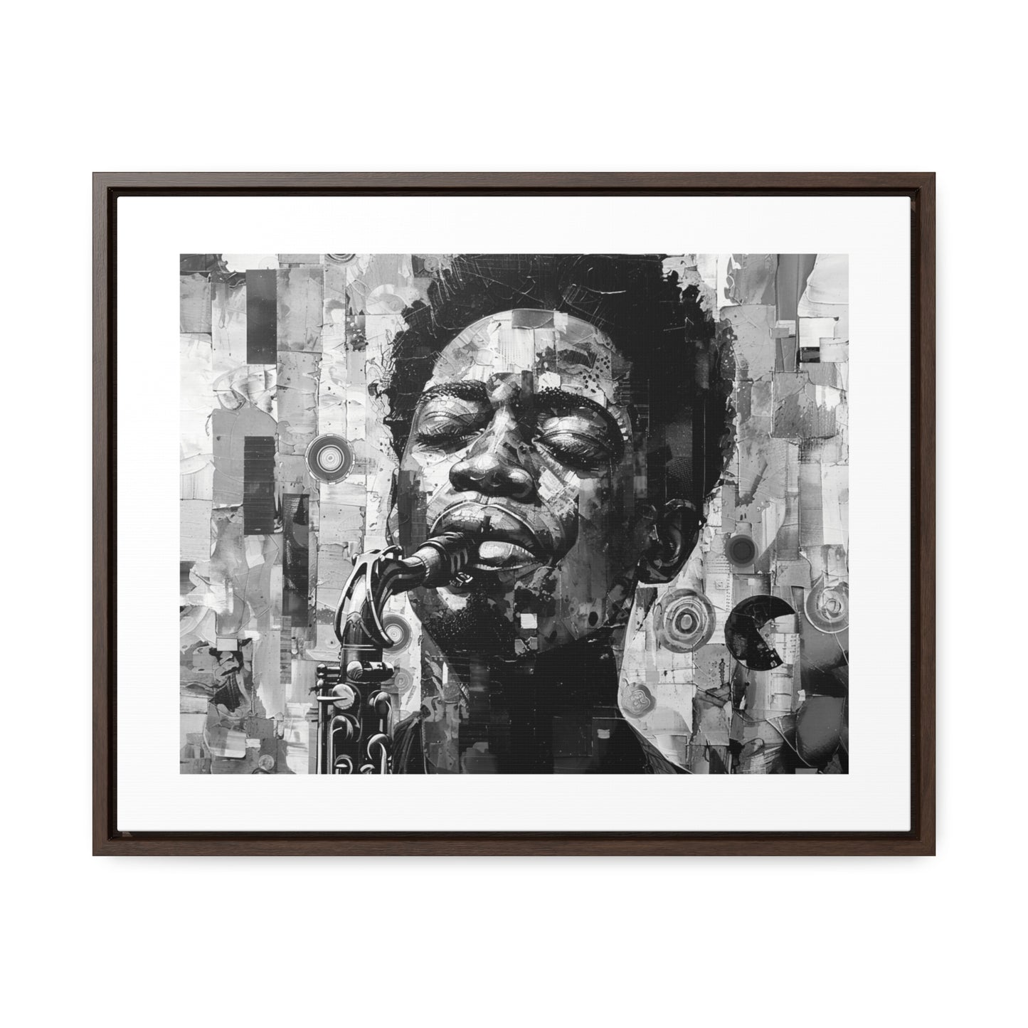 Soul of the Sax - Framed Canvas b&w Wall Art