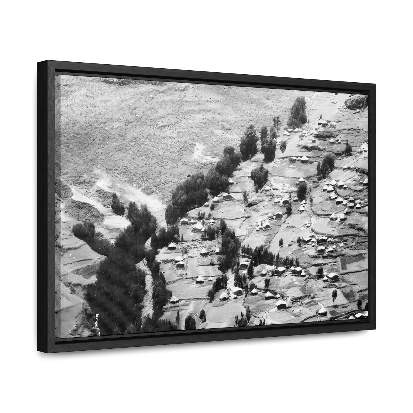 The Simien Mountain Village - Framed Canvas b&w Photography