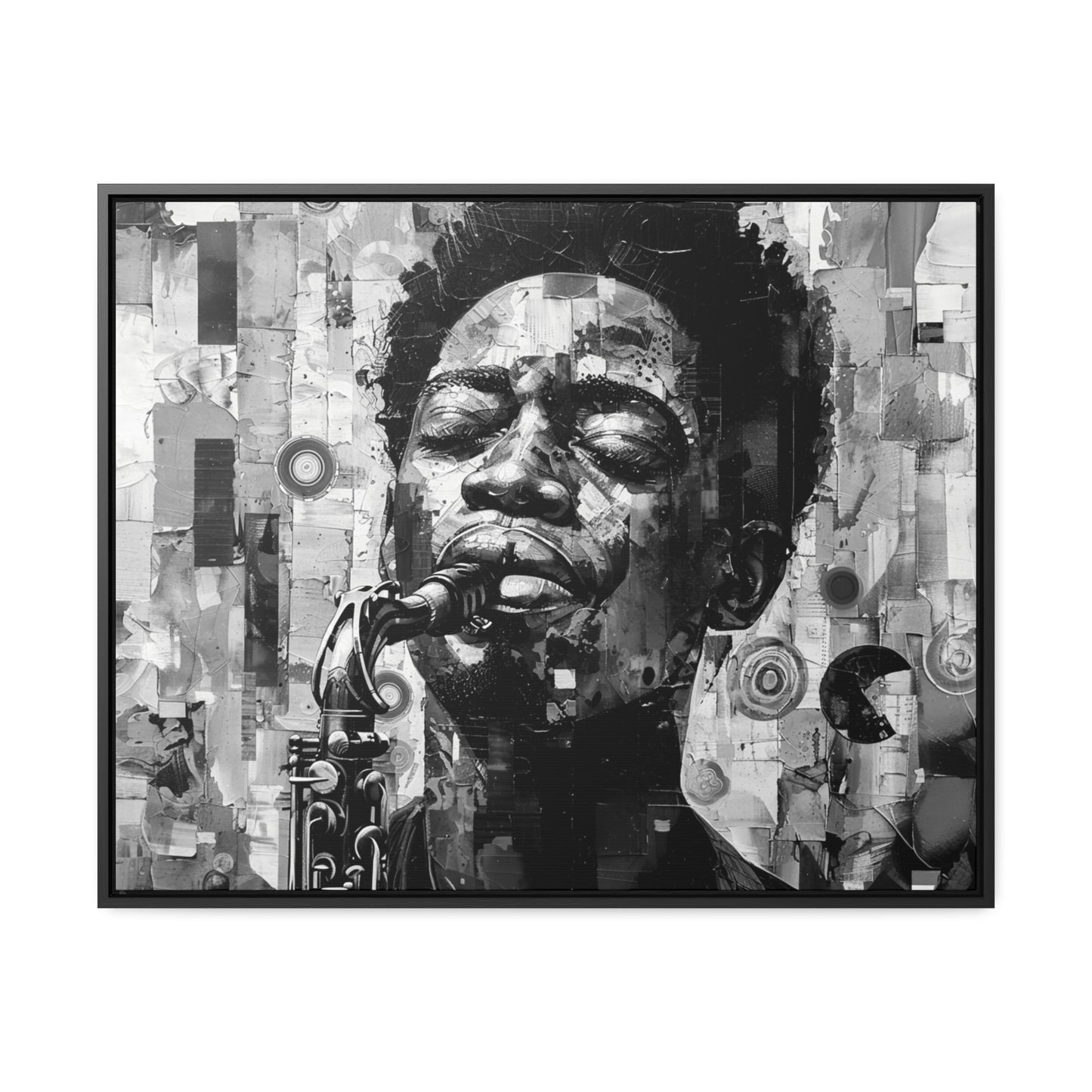 Soul of the Sax - Framed Canvas b&w Wall Art