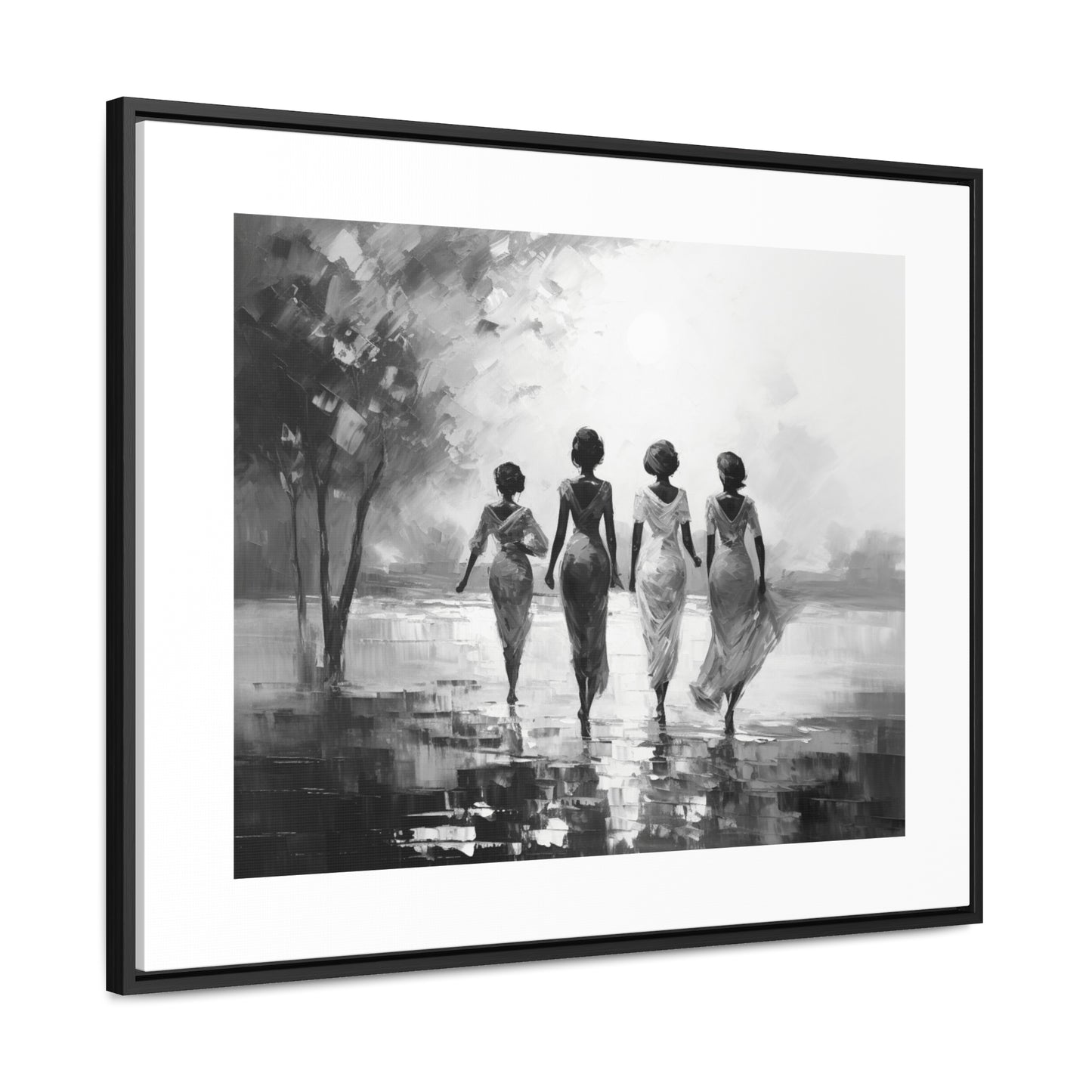 Sunlit Stroll - Framed Canvas b&w Wall Art