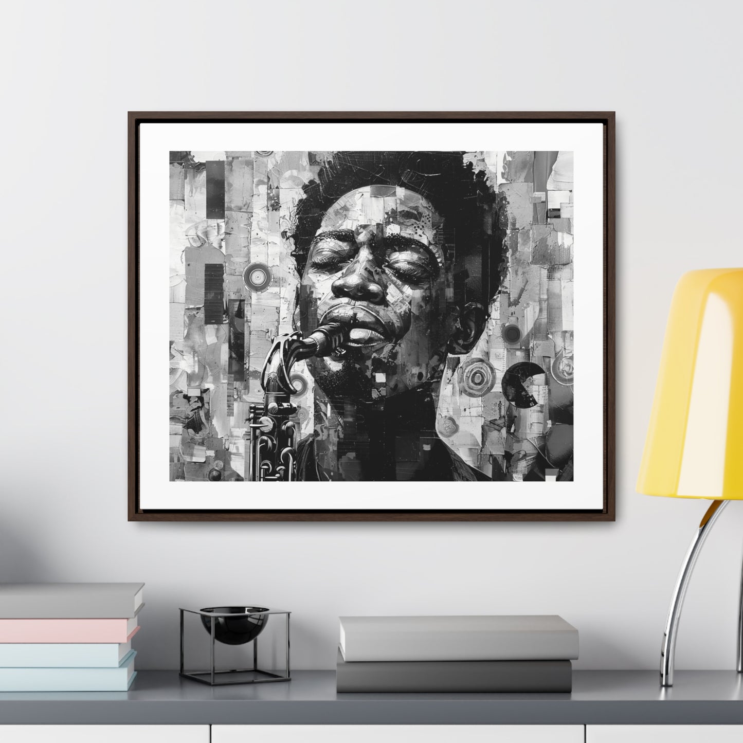 Soul of the Sax - Framed Canvas b&w Wall Art