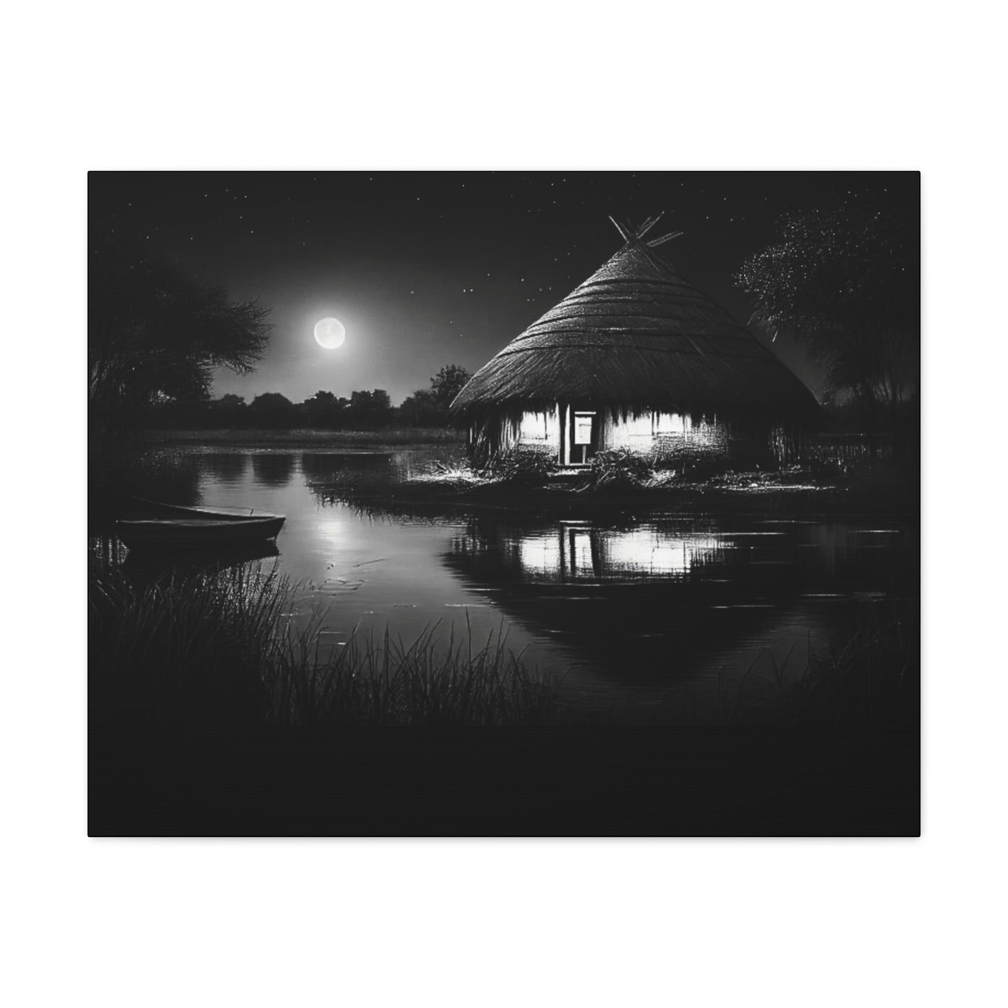Moonlit Serenity - Canvas b&w Wall Art
