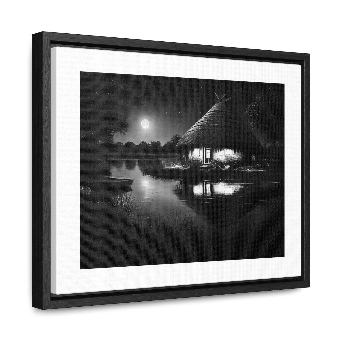 Moonlit Serenity - Framed Canvas b&w Wall Art