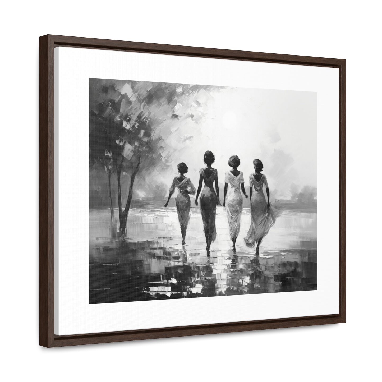 Sunlit Stroll - Framed Canvas b&w Wall Art