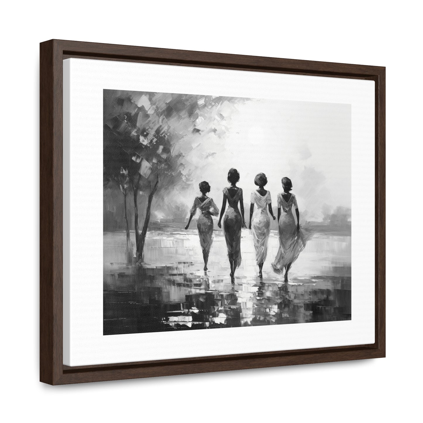 Sunlit Stroll - Framed Canvas b&w Wall Art