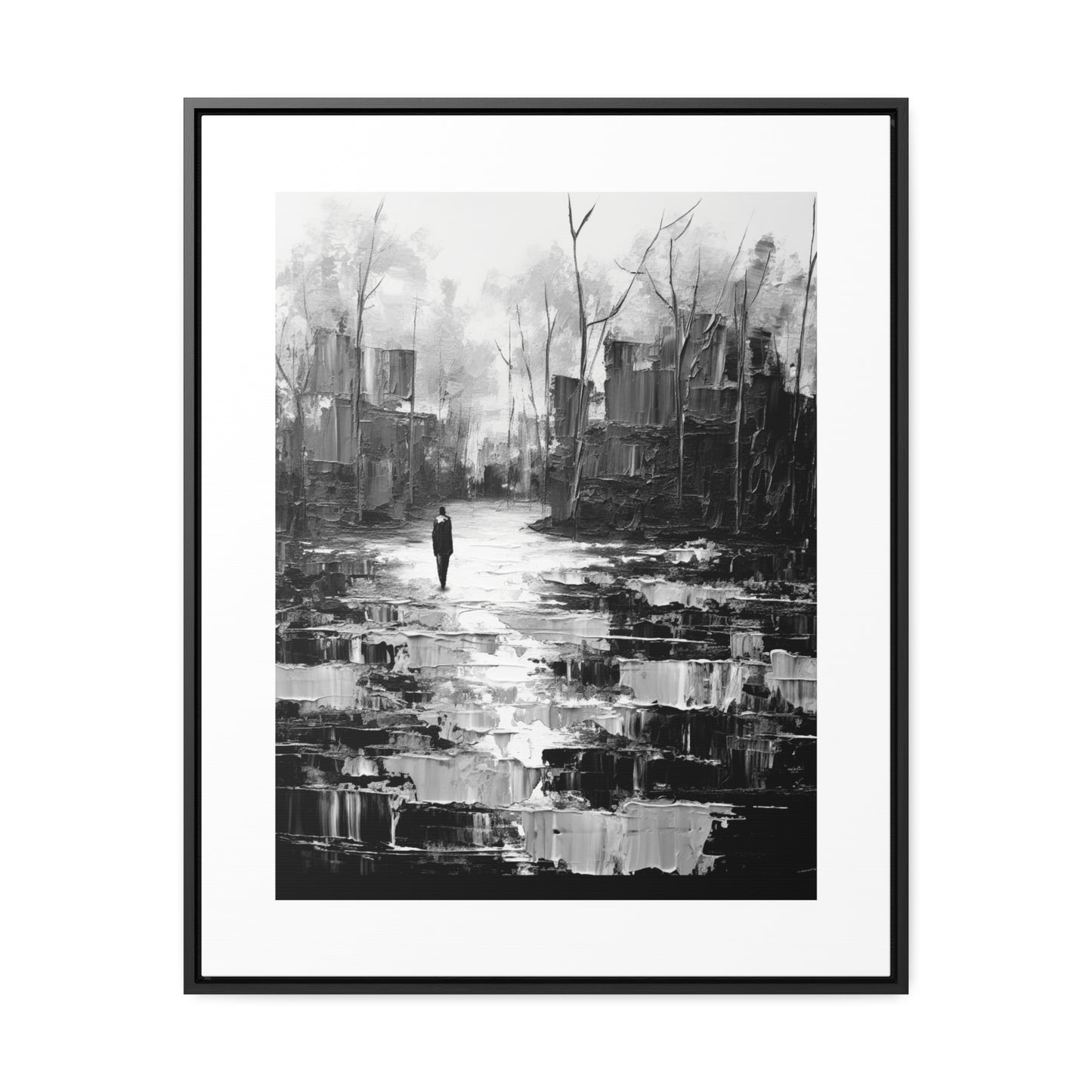 Solitude's Wisdom - Framed Canvas b&w Wall Art