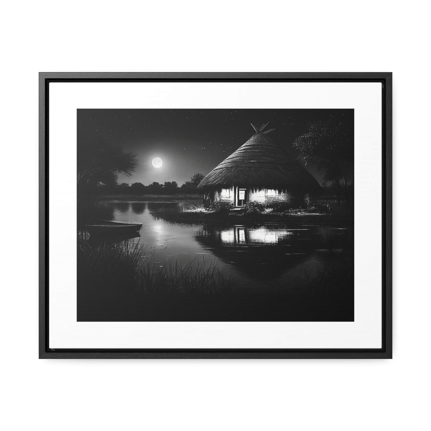 Moonlit Serenity - Framed Canvas b&w Wall Art