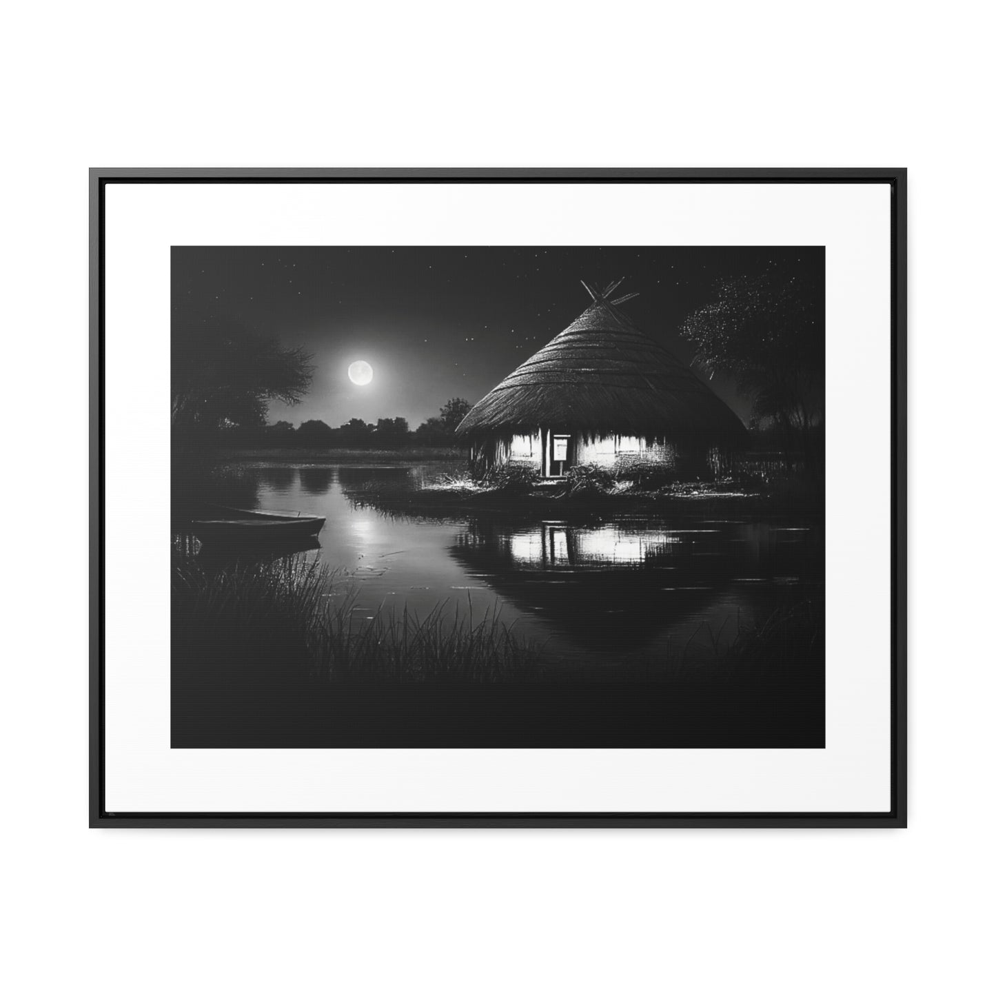 Moonlit Serenity - Framed Canvas b&w Wall Art