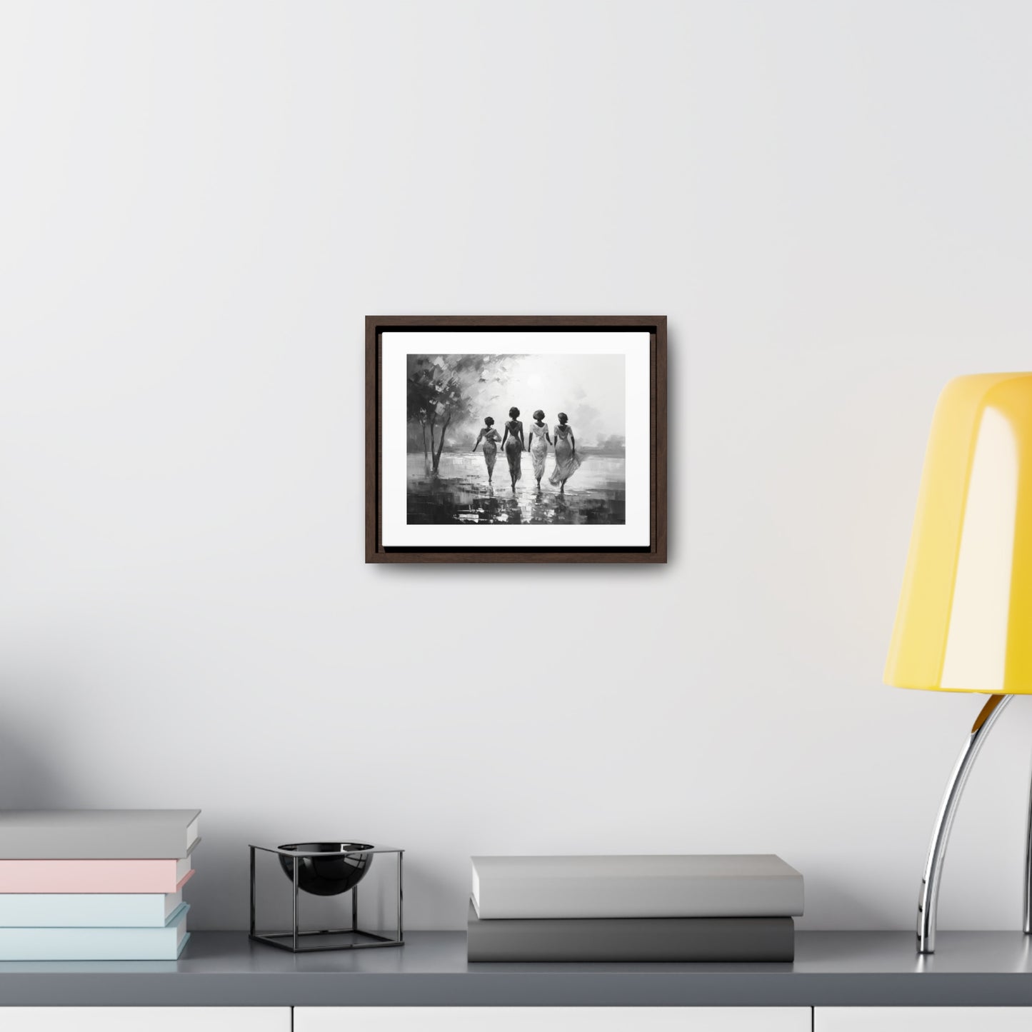 Sunlit Stroll - Framed Canvas b&w Wall Art