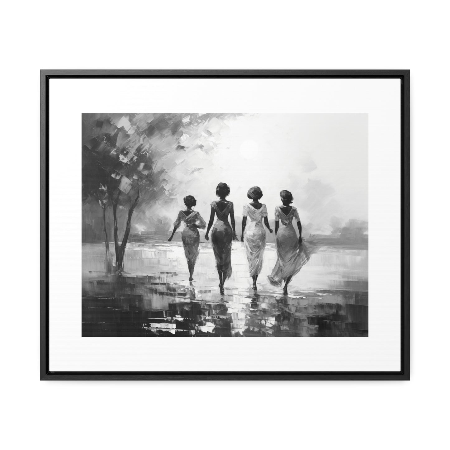 Sunlit Stroll - Framed Canvas b&w Wall Art
