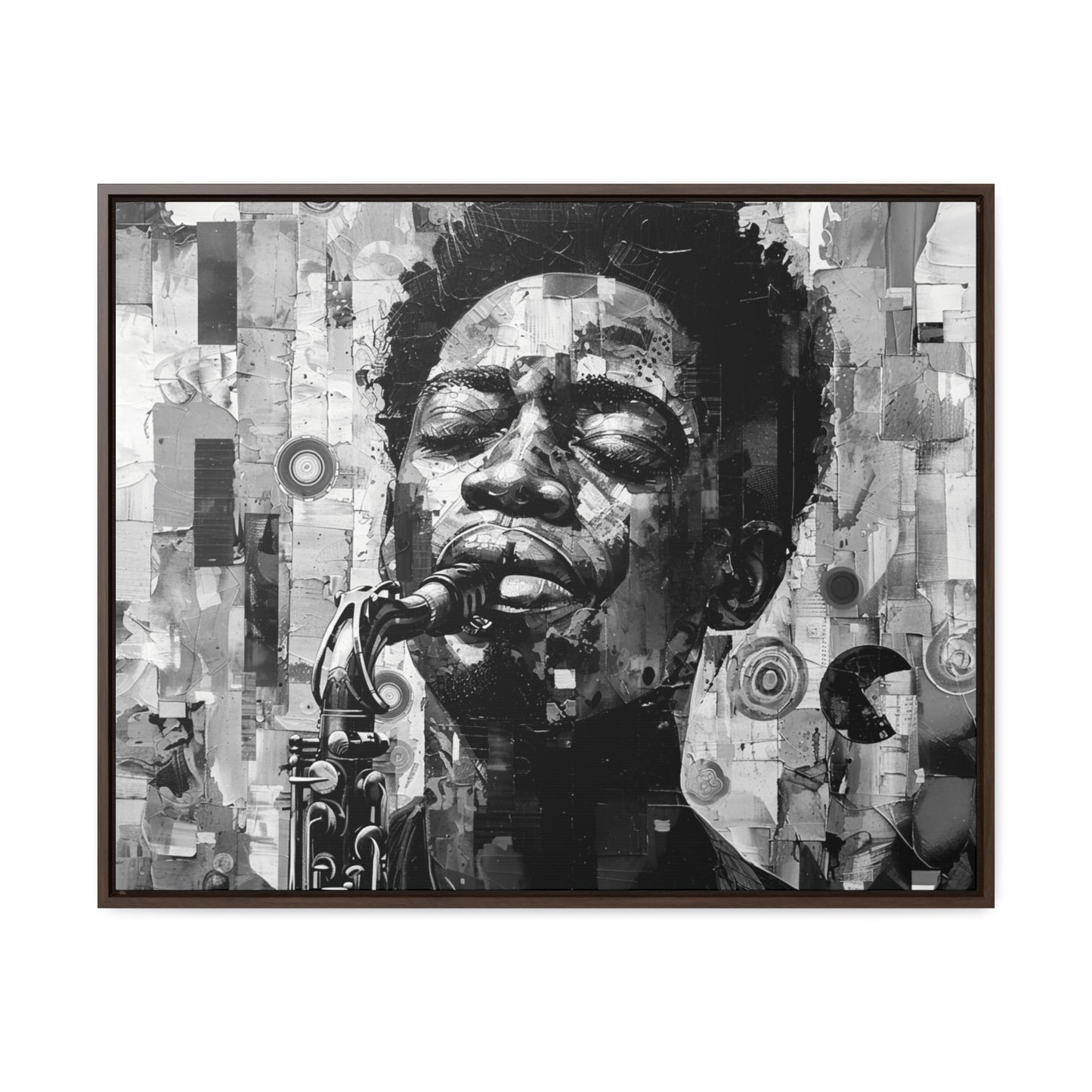 Soul of the Sax - Framed Canvas b&w Wall Art