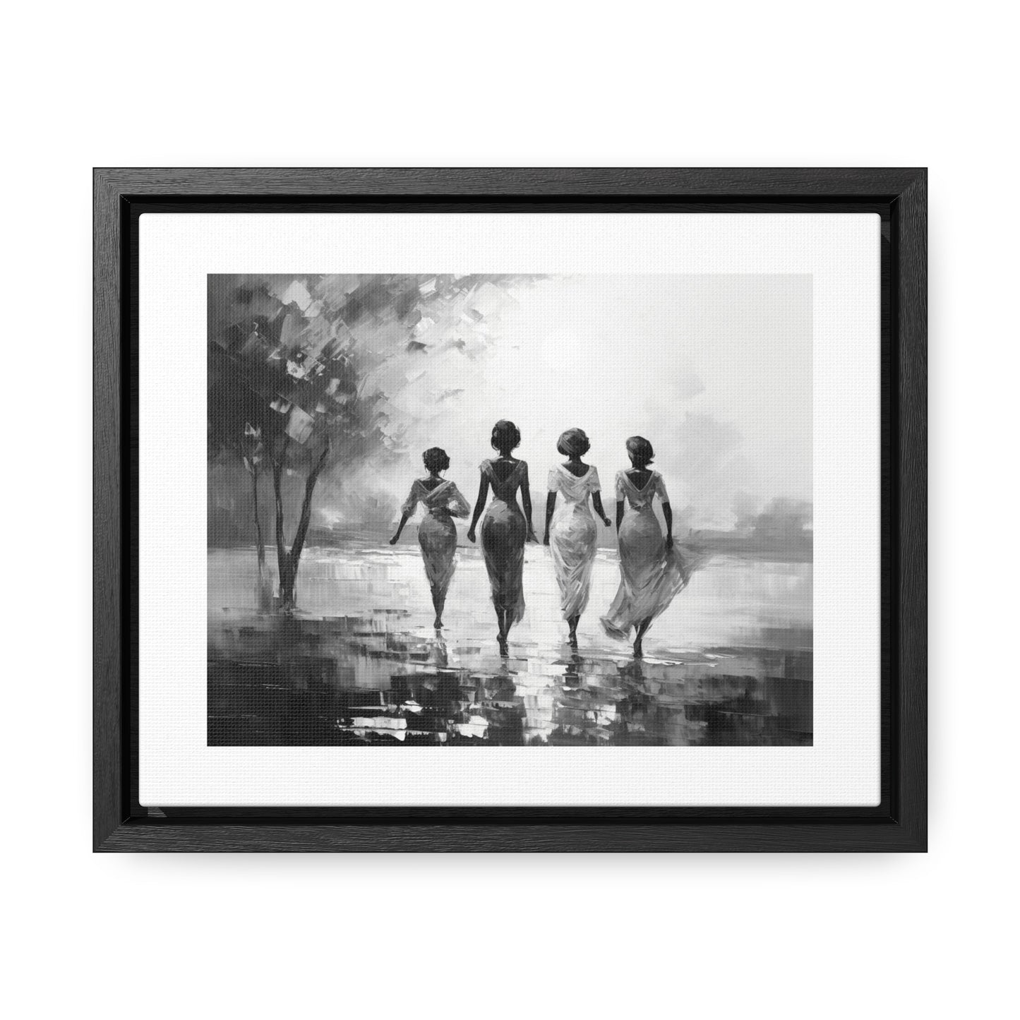 Sunlit Stroll - Framed Canvas b&w Wall Art