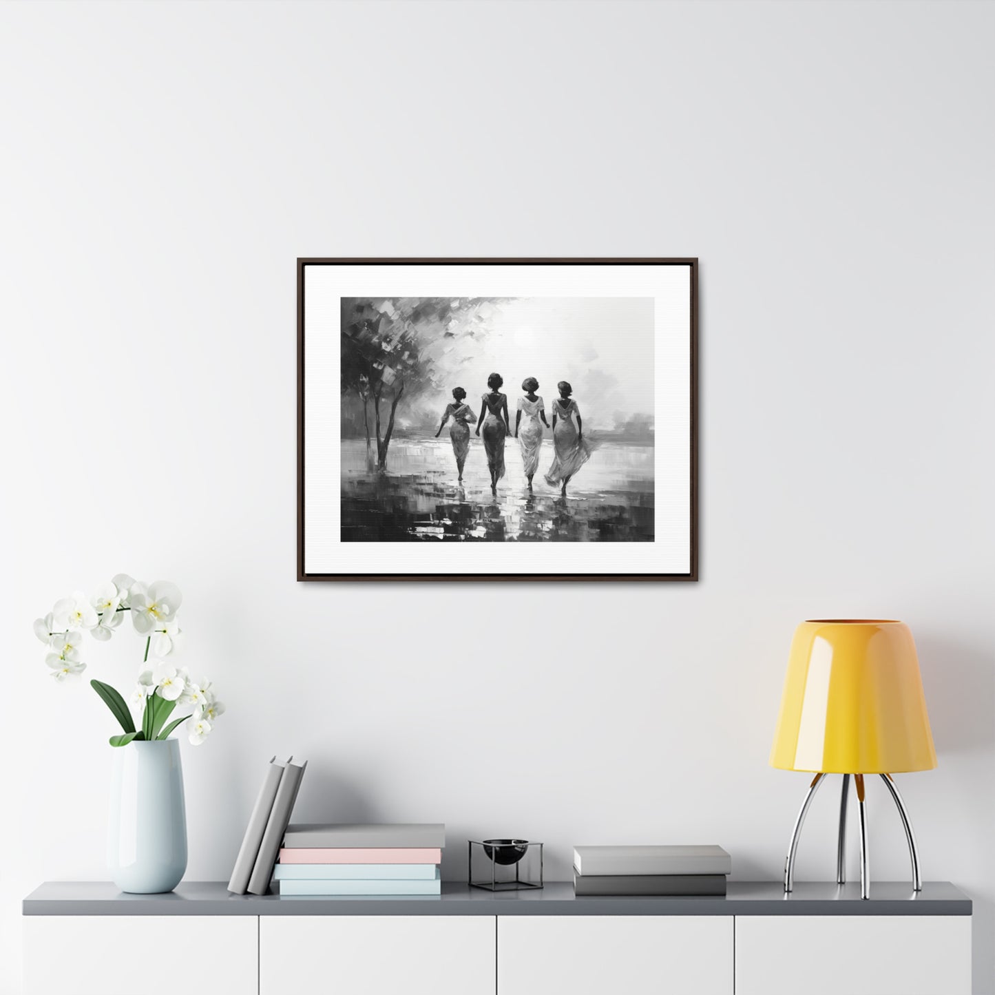 Sunlit Stroll - Framed Canvas b&w Wall Art